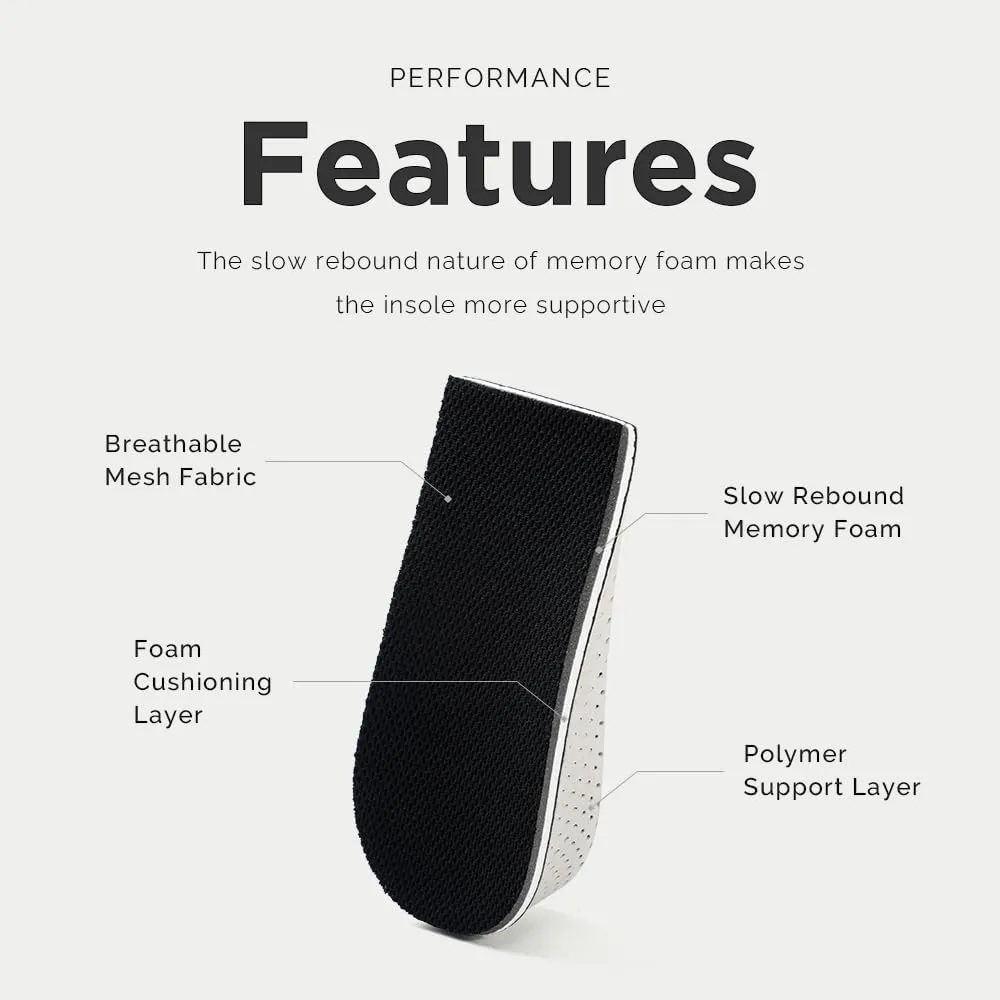 1Pair Memory Foam Invisible Height Increasing Insoles Soft Breathable Heel Lifting Inserts Pain Relief Heel Lift Height Booster for Unisex Men Women