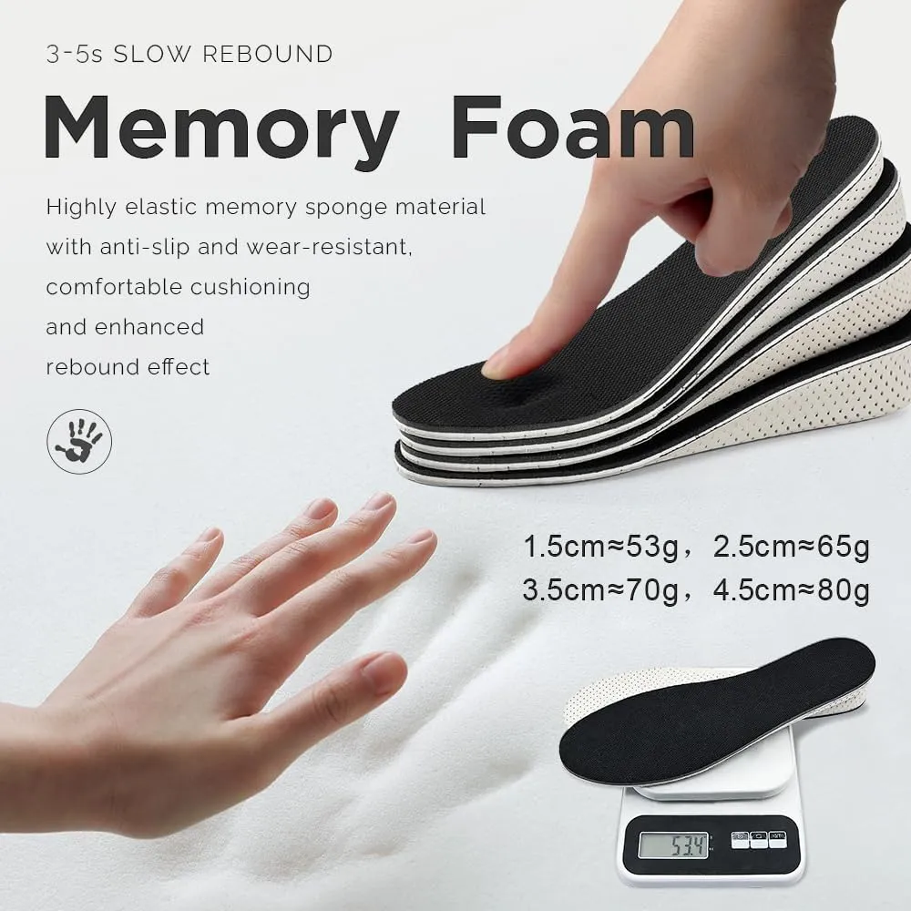 1Pair Memory Foam Invisible Height Increasing Insoles Soft Breathable Heel Lifting Inserts Pain Relief Heel Lift Height Booster for Unisex Men Women