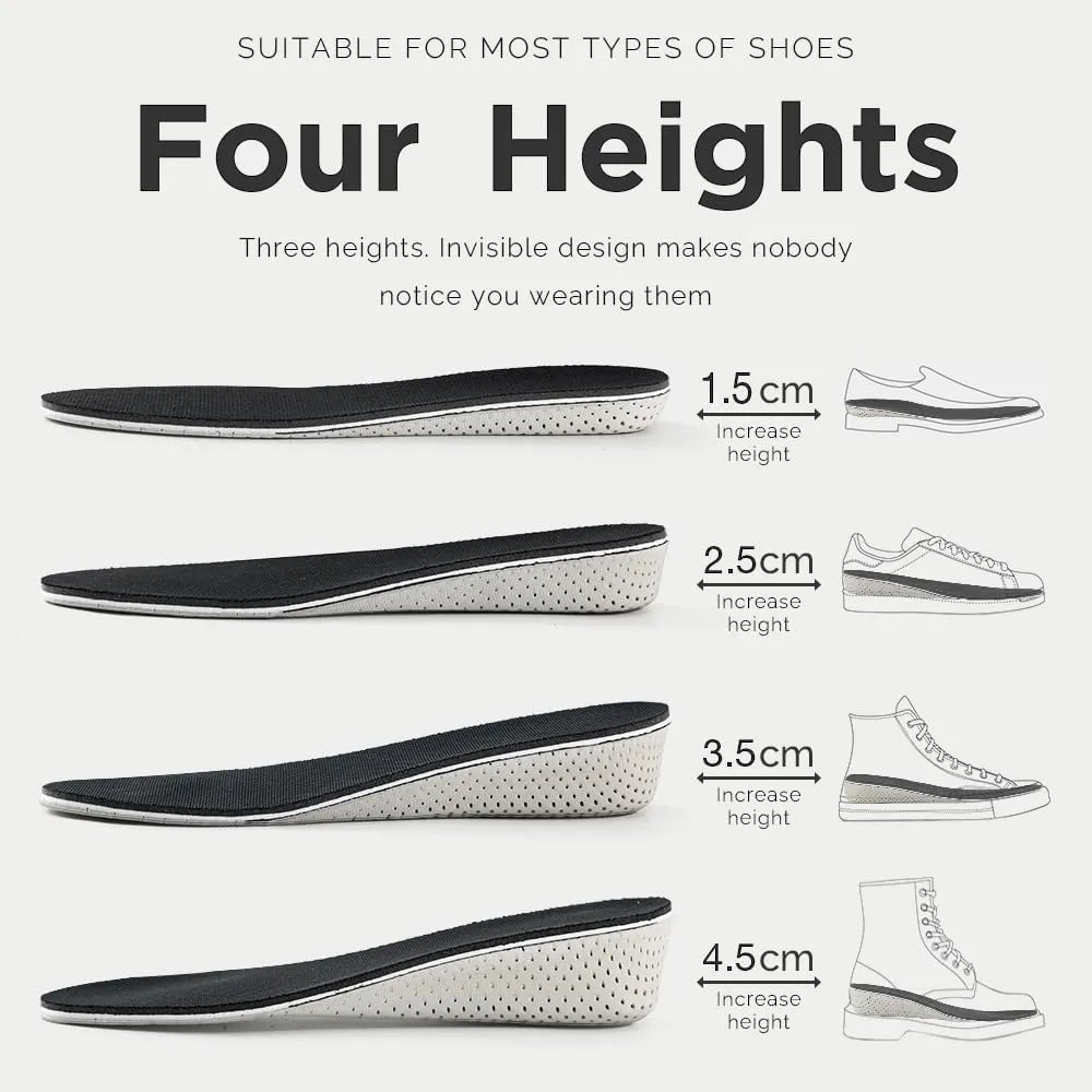 1Pair Memory Foam Invisible Height Increasing Insoles Soft Breathable Heel Lifting Inserts Pain Relief Heel Lift Height Booster for Unisex Men Women