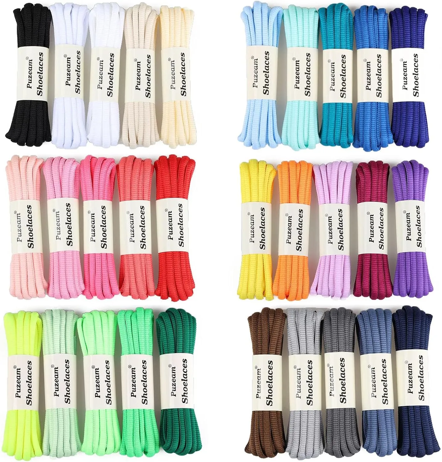 2 Pairs Oval Athletic Shoelaces 30 Colors 1/4" Half Round Shoe Laces for Sneakers