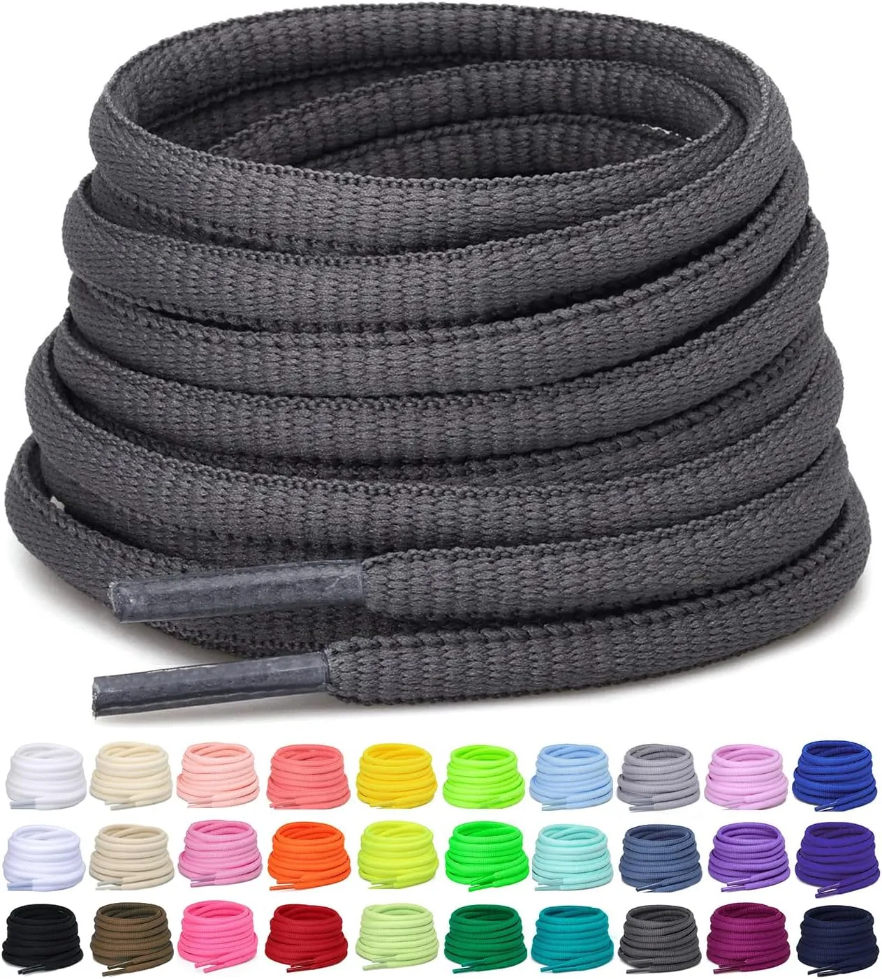 2 Pairs Oval Athletic Shoelaces 30 Colors 1/4" Half Round Shoe Laces for Sneakers