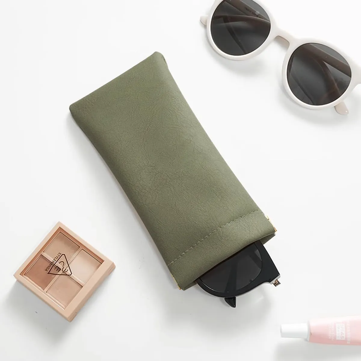 3 Pack Leather Eyeglasses Cases PU Soft Sunglasses Pouch Squeeze Top Portable Glasses Cases for Men Women