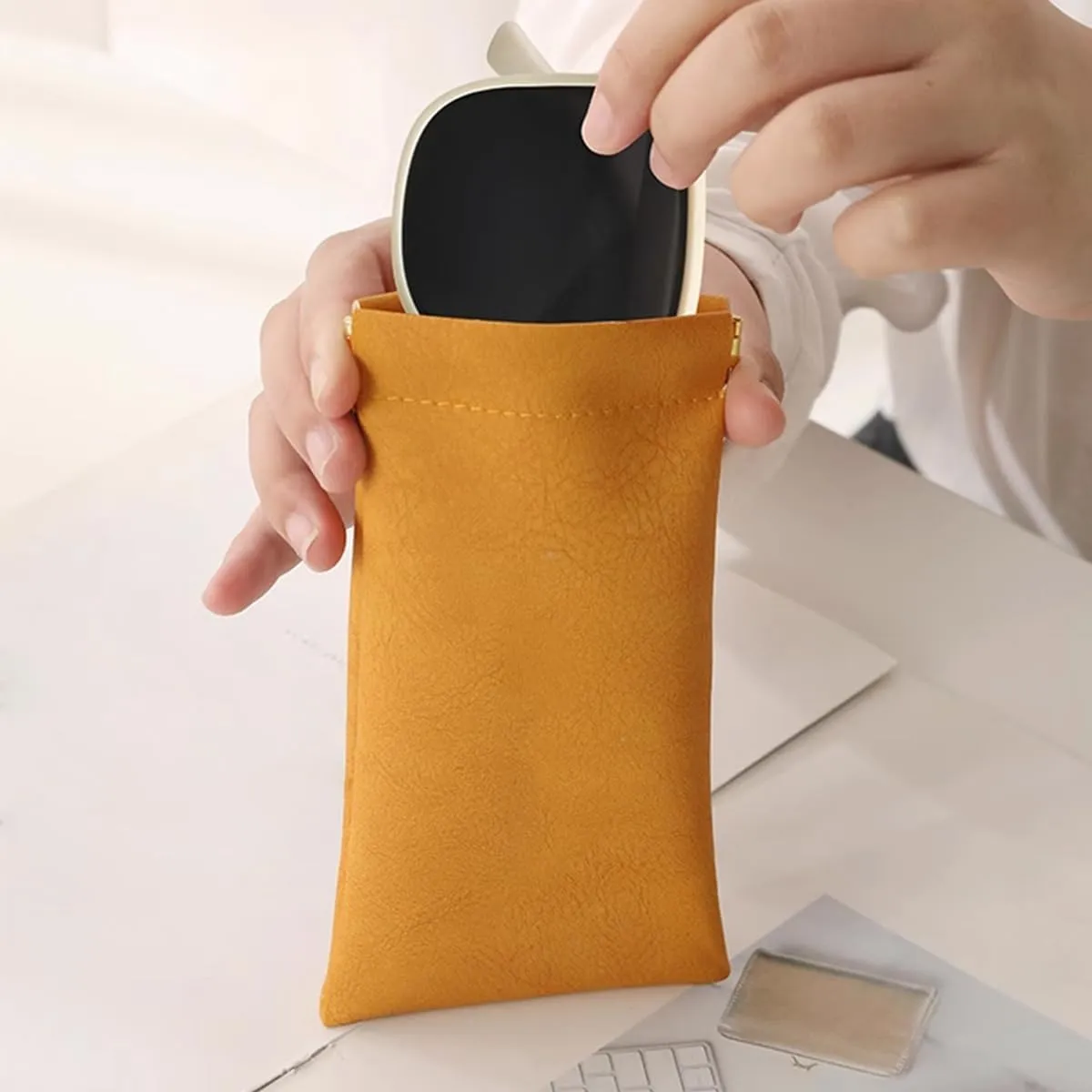 3 Pack Leather Eyeglasses Cases PU Soft Sunglasses Pouch Squeeze Top Portable Glasses Cases for Men Women