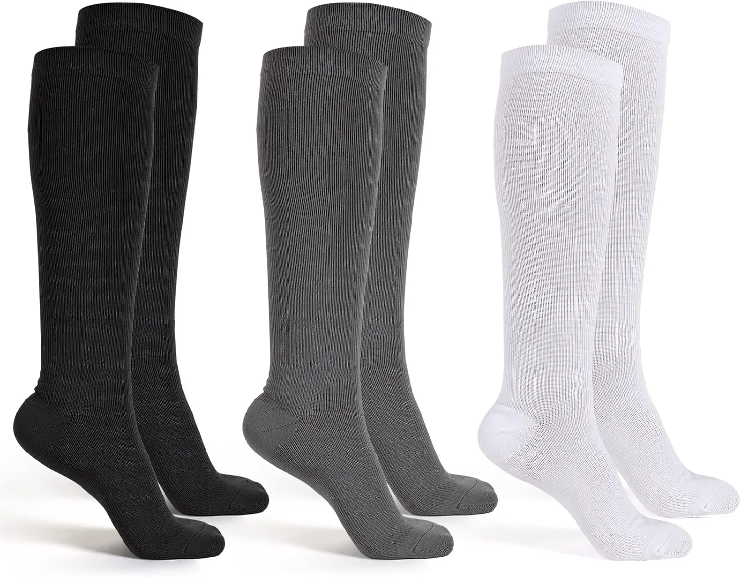 3 Pair Replacement Sock Liner Walking Boot Sock for Compression Cast Boot Walker Brace Women and Men, One Size Fits Most, Black, Gray, White