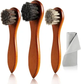 4-Piece Horse Hair Shoe Brush Shine Kit, Shoe Polish Brush, Leather Shoes Boot Cleaning Brushes Care Clean Dauber Applicator