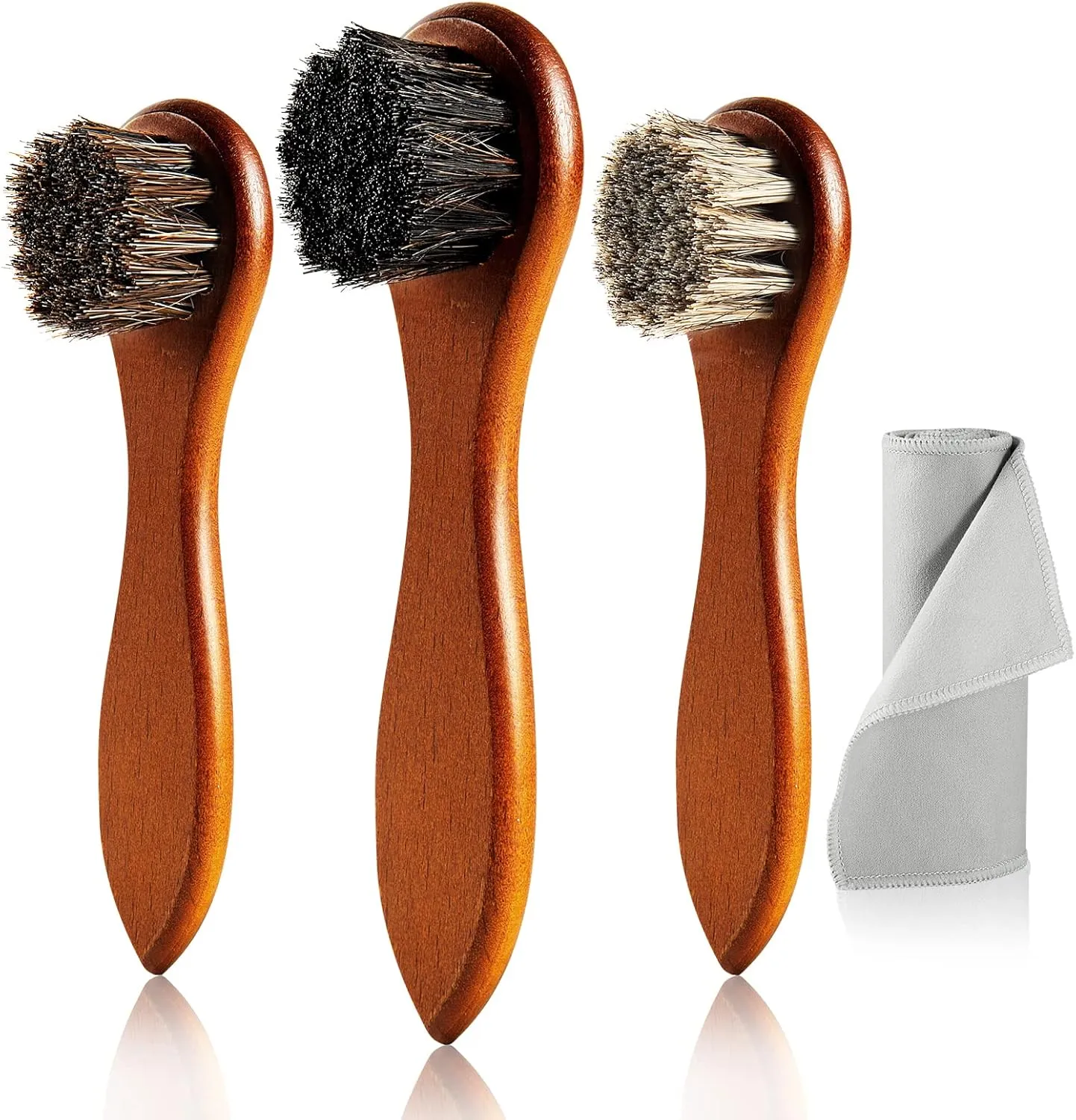 4-Piece Horse Hair Shoe Brush Shine Kit, Shoe Polish Brush, Leather Shoes Boot Cleaning Brushes Care Clean Dauber Applicator