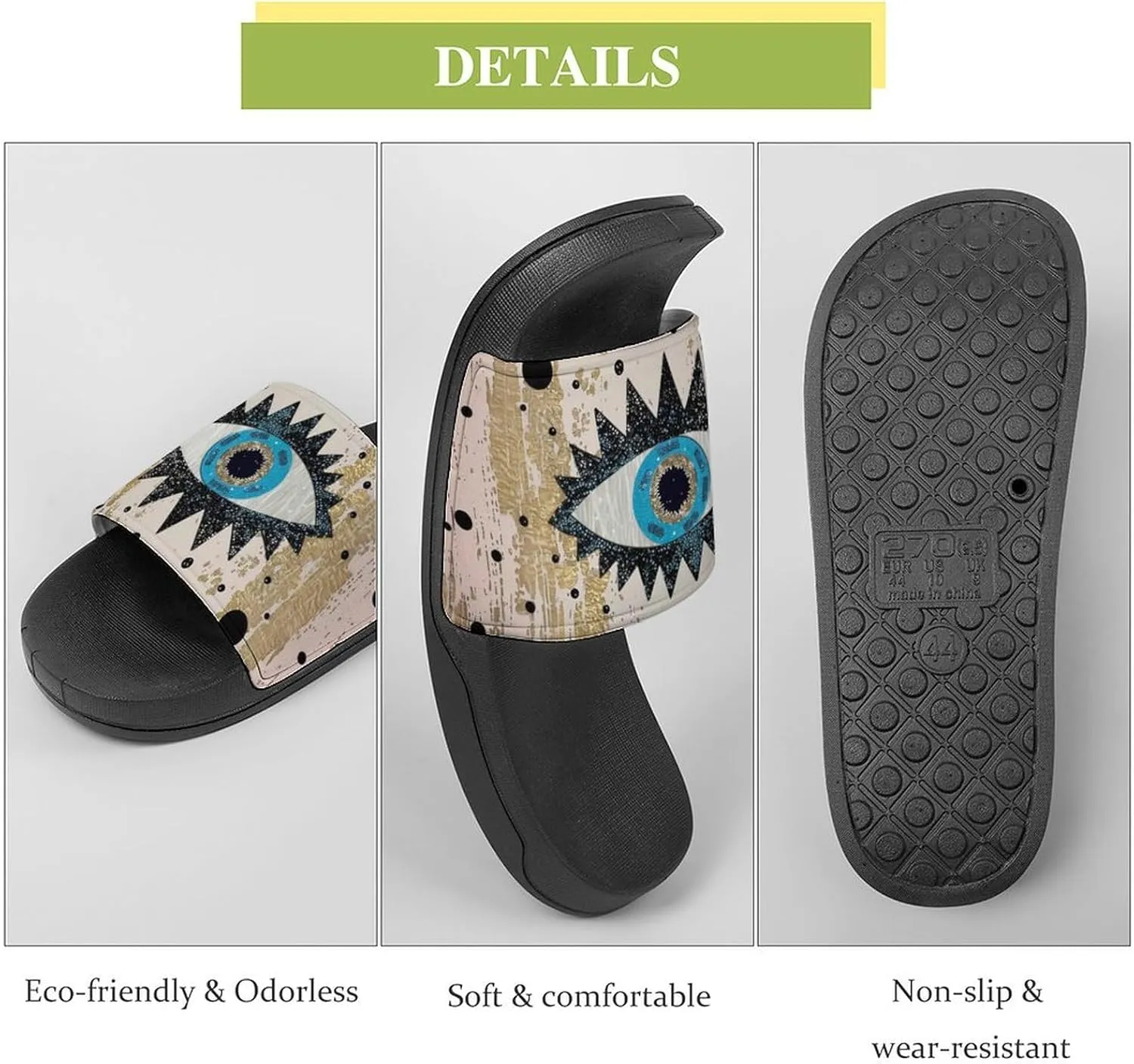 Abstract Evil Eye Slippers Shower Slipper In-Door Slipper Quick Drying Non-Slip Bathroom Pool Woman Man PVC