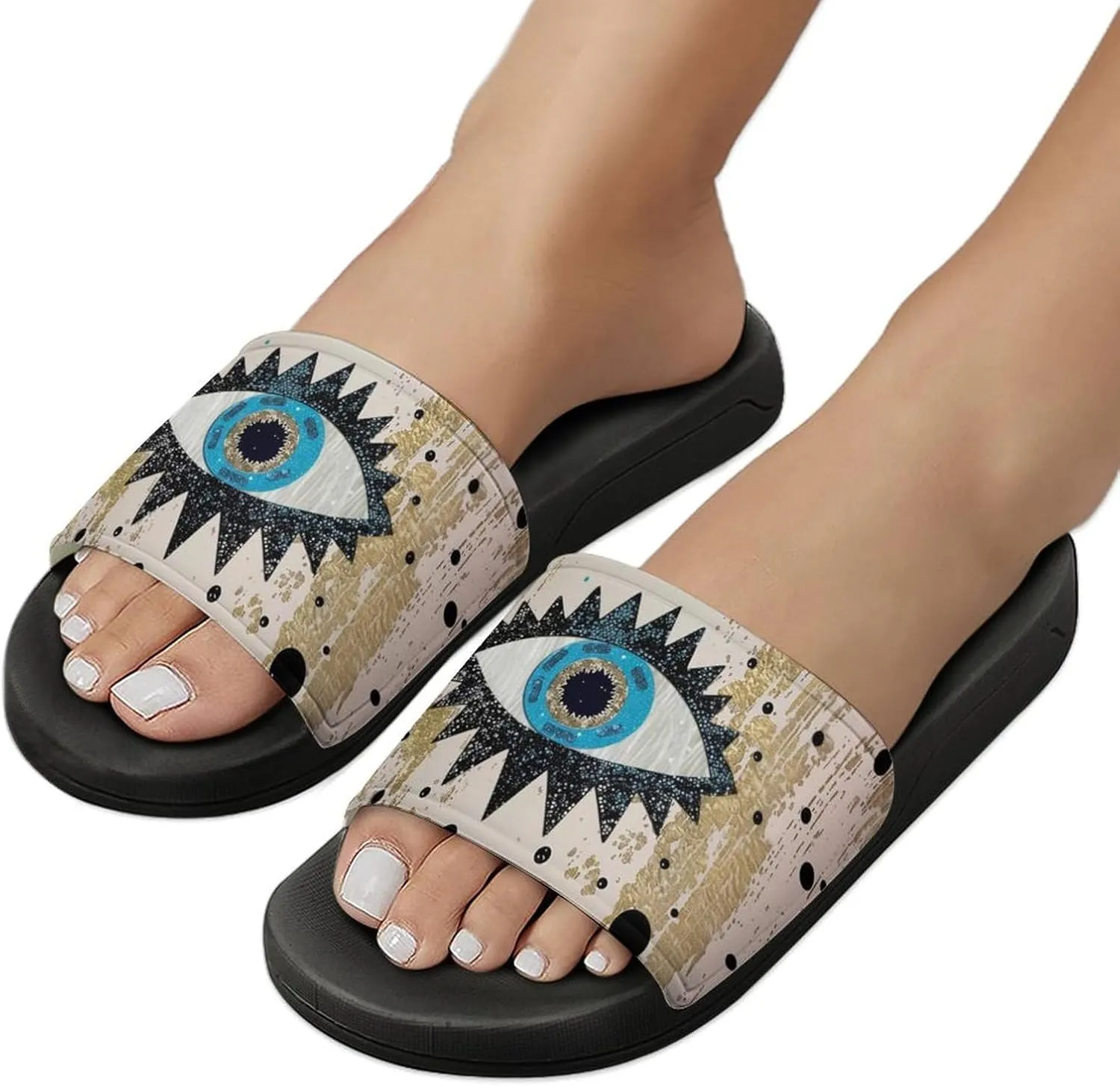 Abstract Evil Eye Slippers Shower Slipper In-Door Slipper Quick Drying Non-Slip Bathroom Pool Woman Man PVC