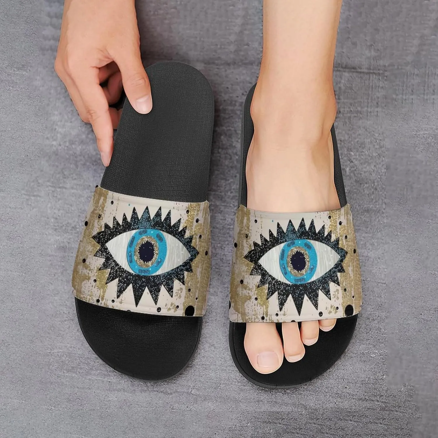 Abstract Evil Eye Slippers Shower Slipper In-Door Slipper Quick Drying Non-Slip Bathroom Pool Woman Man PVC