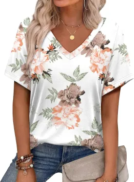 Alaroo Womens Summer Tops 2025 V Neck Short Sleeve Shirts Trendy Dressy Casual Vacation Outfits Printed