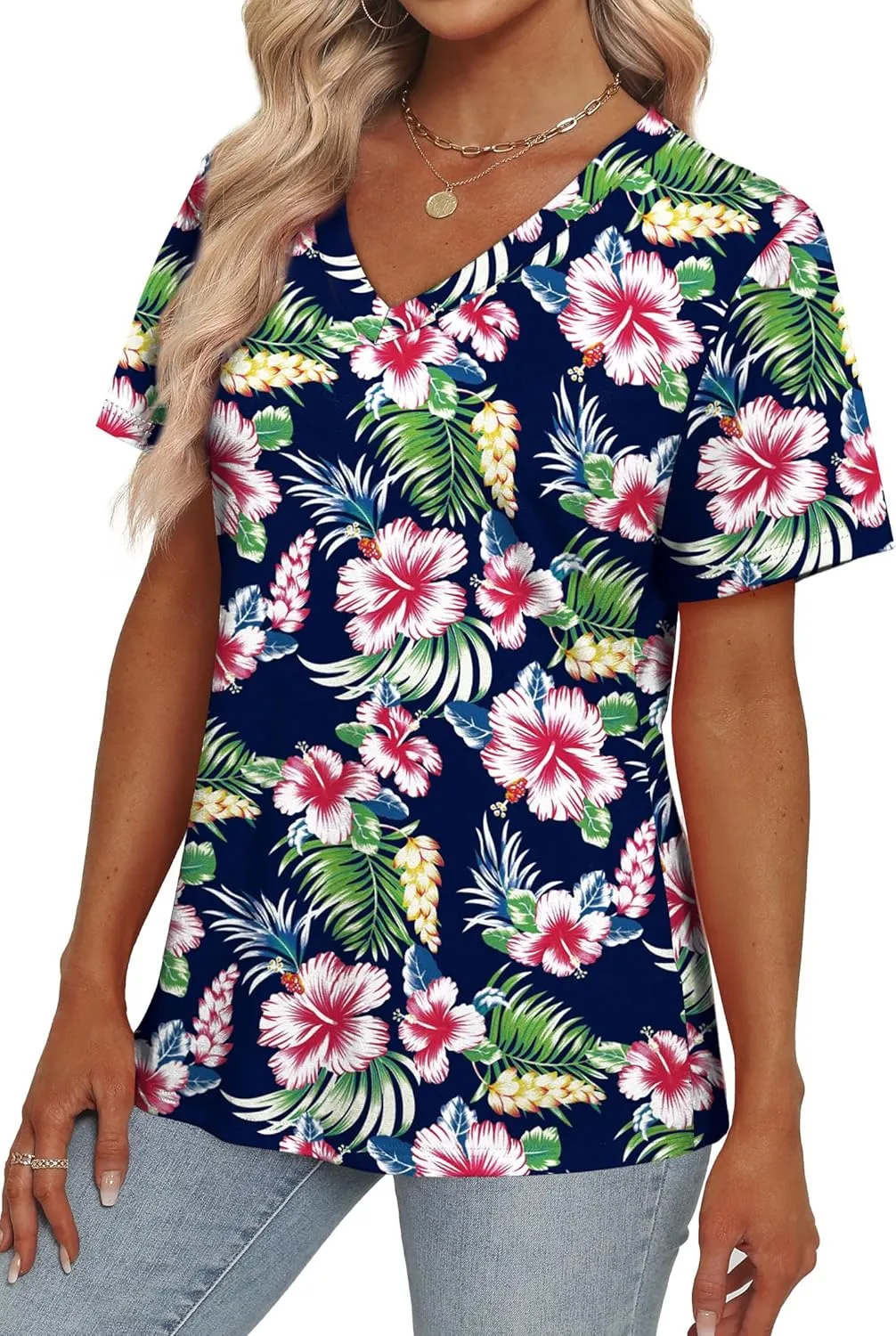 Alaroo Womens Summer Tops 2025 V Neck Short Sleeve Shirts Trendy Dressy Casual Vacation Outfits Printed