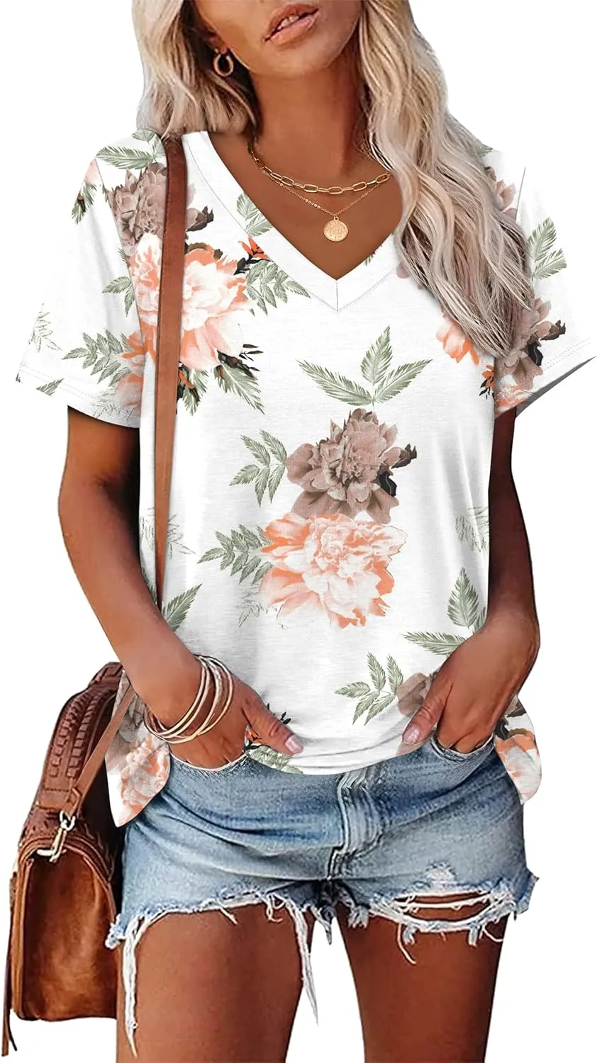 Alaroo Womens Summer Tops 2025 V Neck Short Sleeve Shirts Trendy Dressy Casual Vacation Outfits Printed