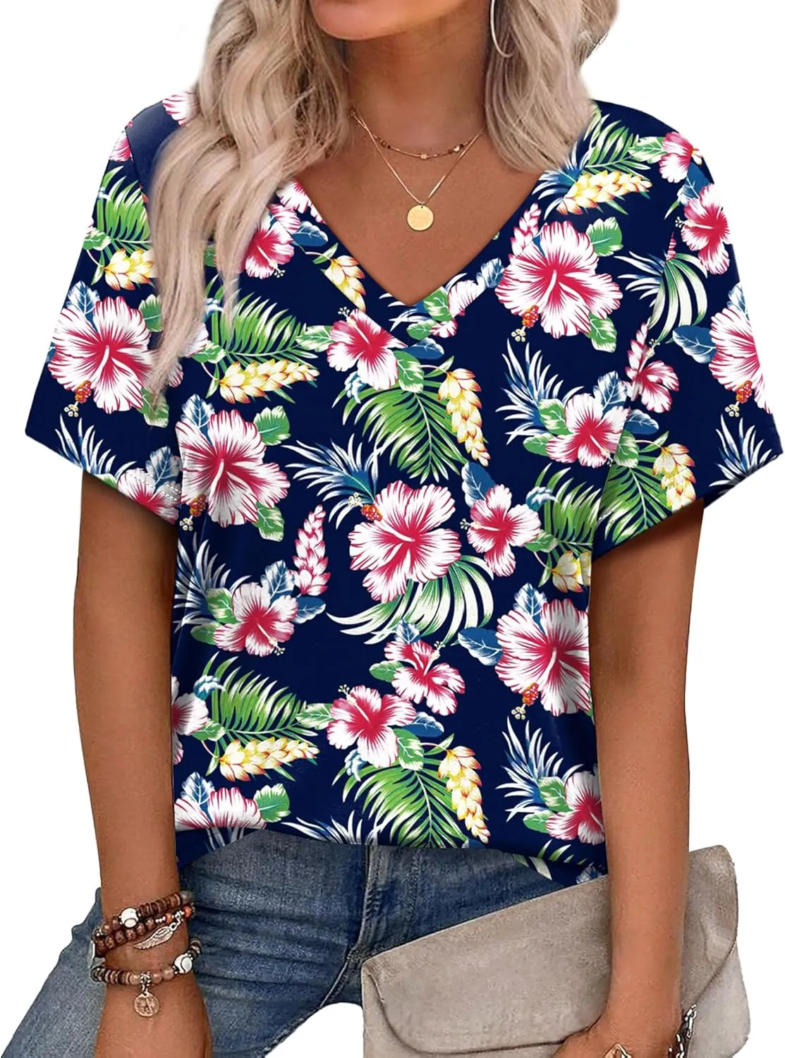 Alaroo Womens Summer Tops 2025 V Neck Short Sleeve Shirts Trendy Dressy Casual Vacation Outfits Printed