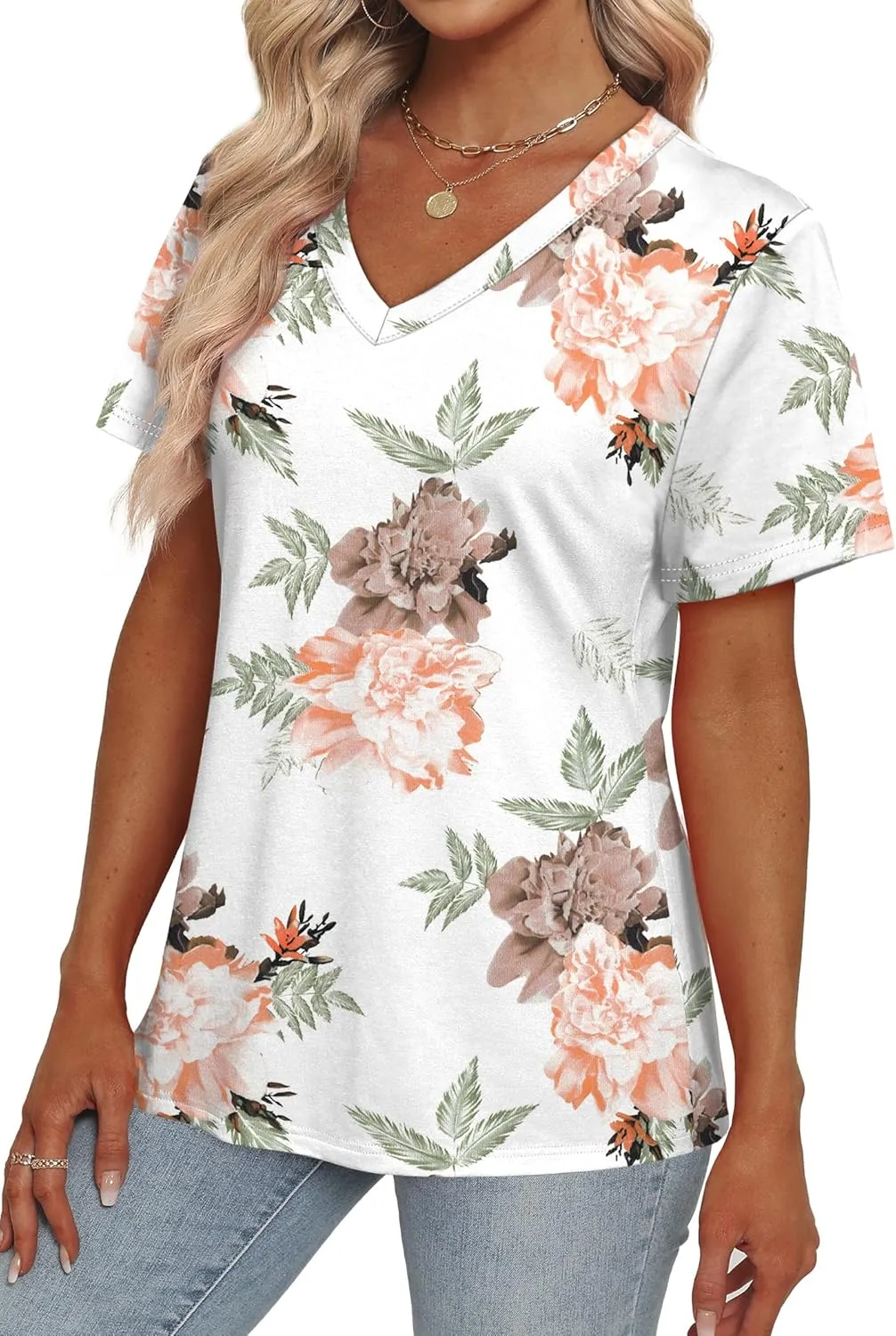 Alaroo Womens Summer Tops 2025 V Neck Short Sleeve Shirts Trendy Dressy Casual Vacation Outfits Printed