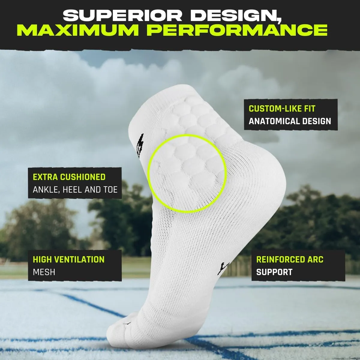 Anti-Blister Mens Athletic Cushion Quarter Length Socks for Football, Running, Baseball, Basketball