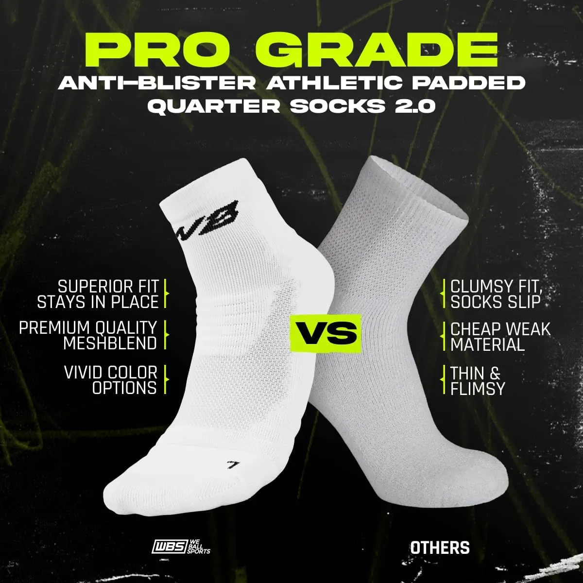 Anti-Blister Mens Athletic Cushion Quarter Length Socks for Football, Running, Baseball, Basketball