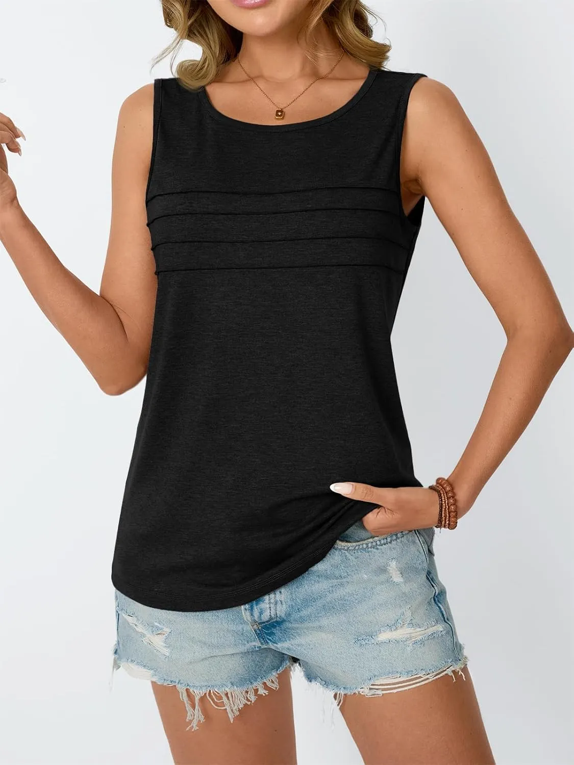 AUTOMET Womens Tank Tops 2025 Summer Dressy Casual Blouses Sleeveless Flowy Crewneck Outfits Basic Trendy Clothes