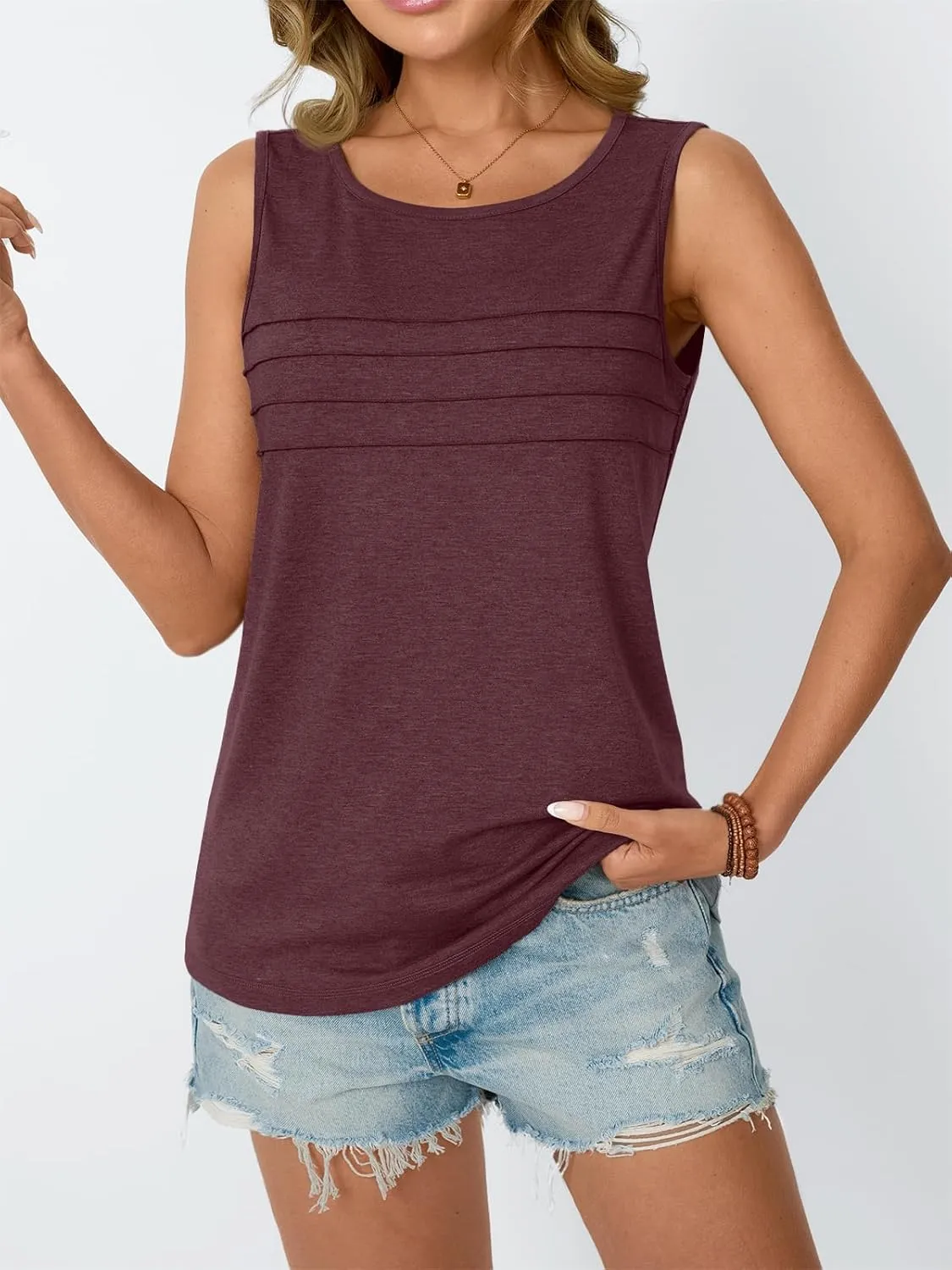 AUTOMET Womens Tank Tops 2025 Summer Dressy Casual Blouses Sleeveless Flowy Crewneck Outfits Basic Trendy Clothes