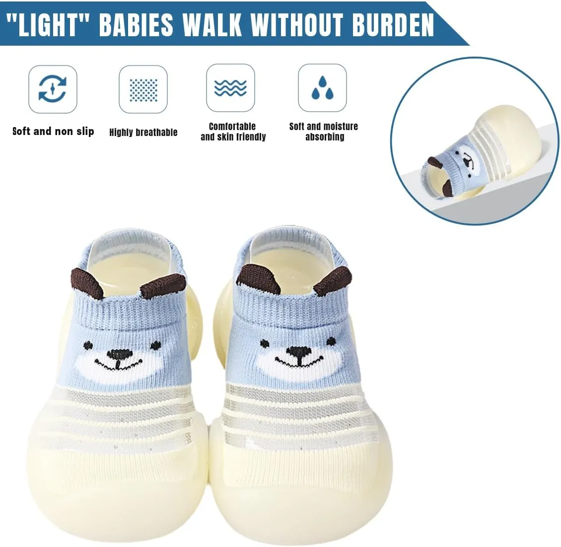Baby Sock Shoes Boys Girls First Walking Shoes Non Slip Lightweight Toddler Infant Indoor Outdoor