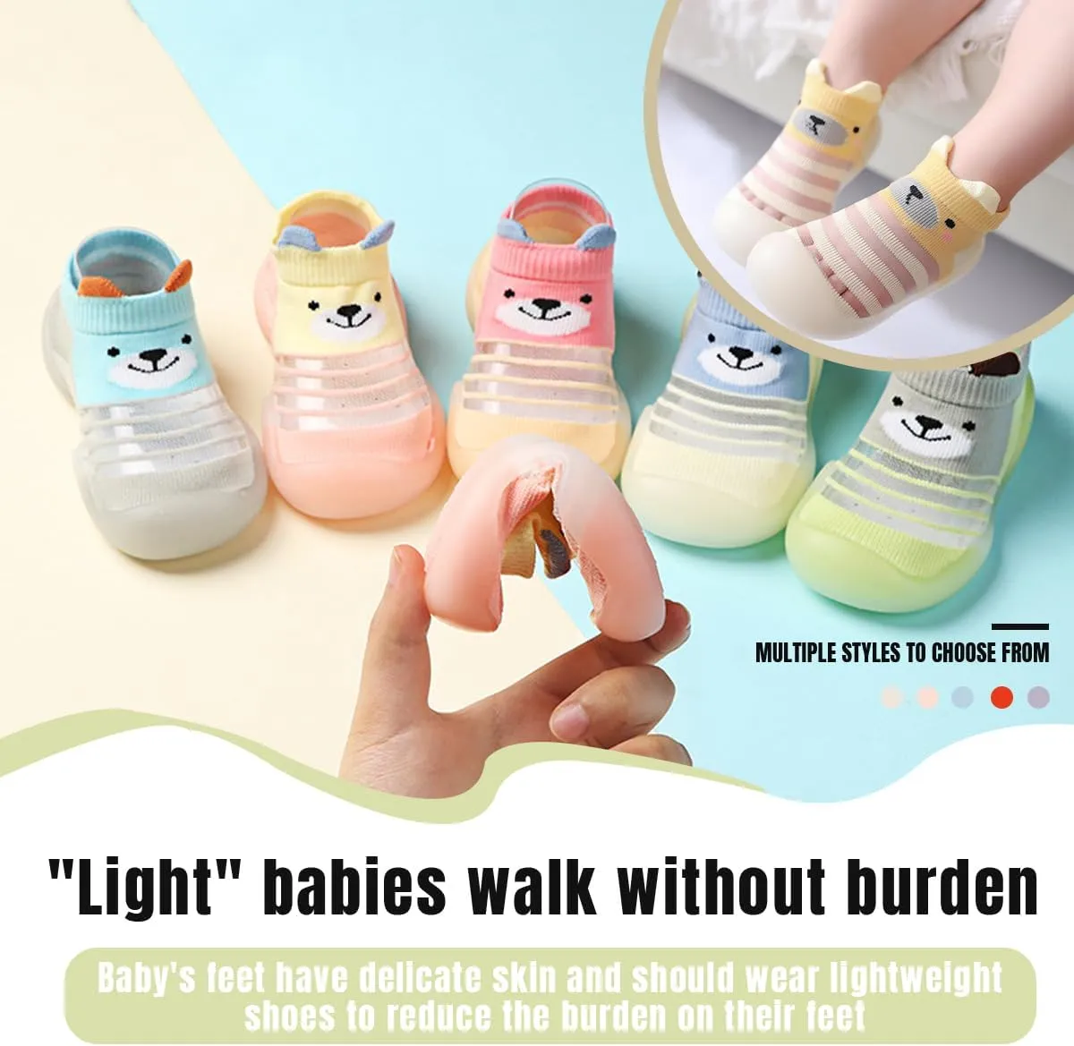 Baby Sock Shoes Boys Girls First Walking Shoes Non Slip Lightweight Toddler Infant Indoor Outdoor