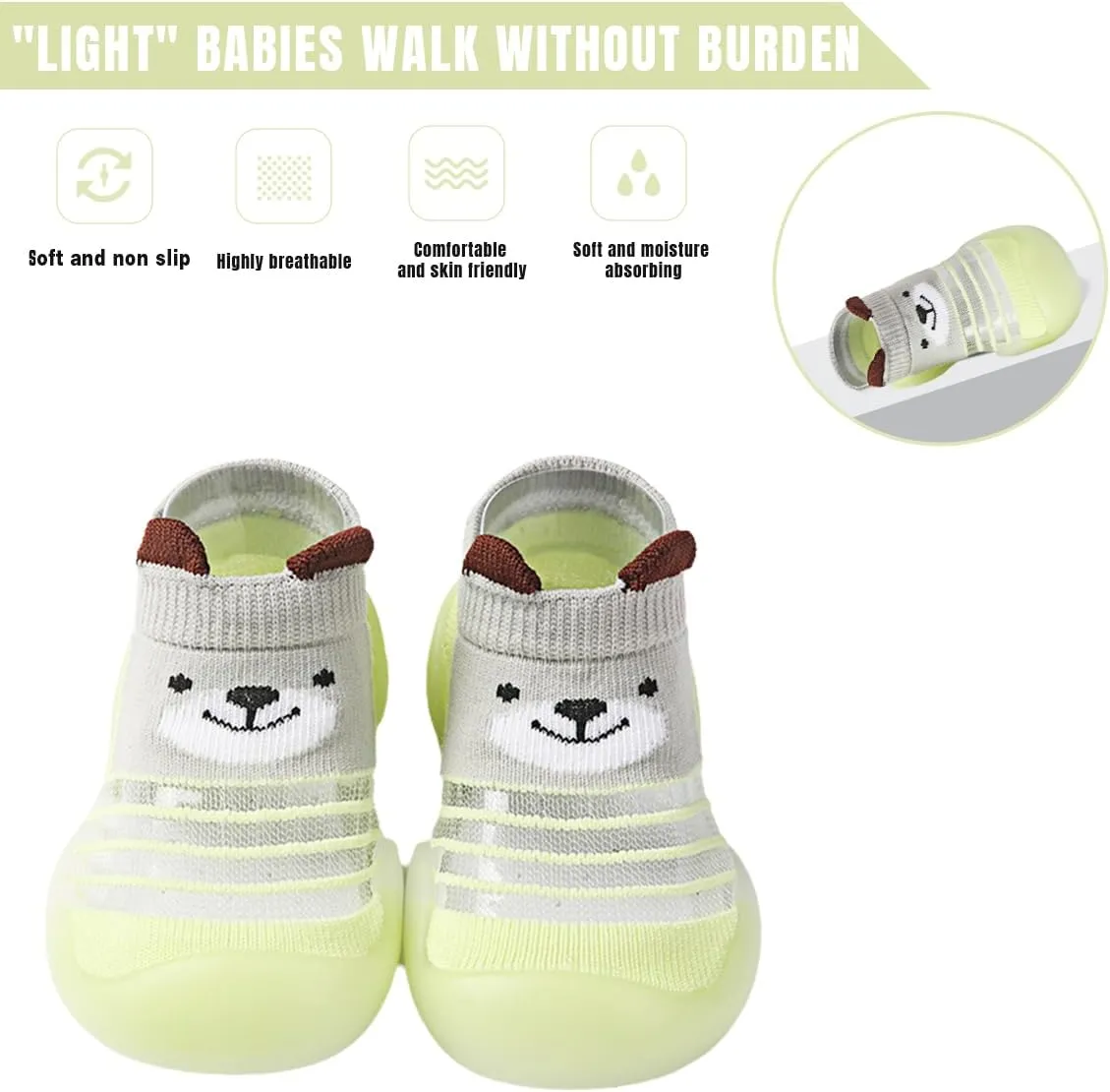 Baby Sock Shoes Boys Girls First Walking Shoes Non Slip Lightweight Toddler Infant Indoor Outdoor