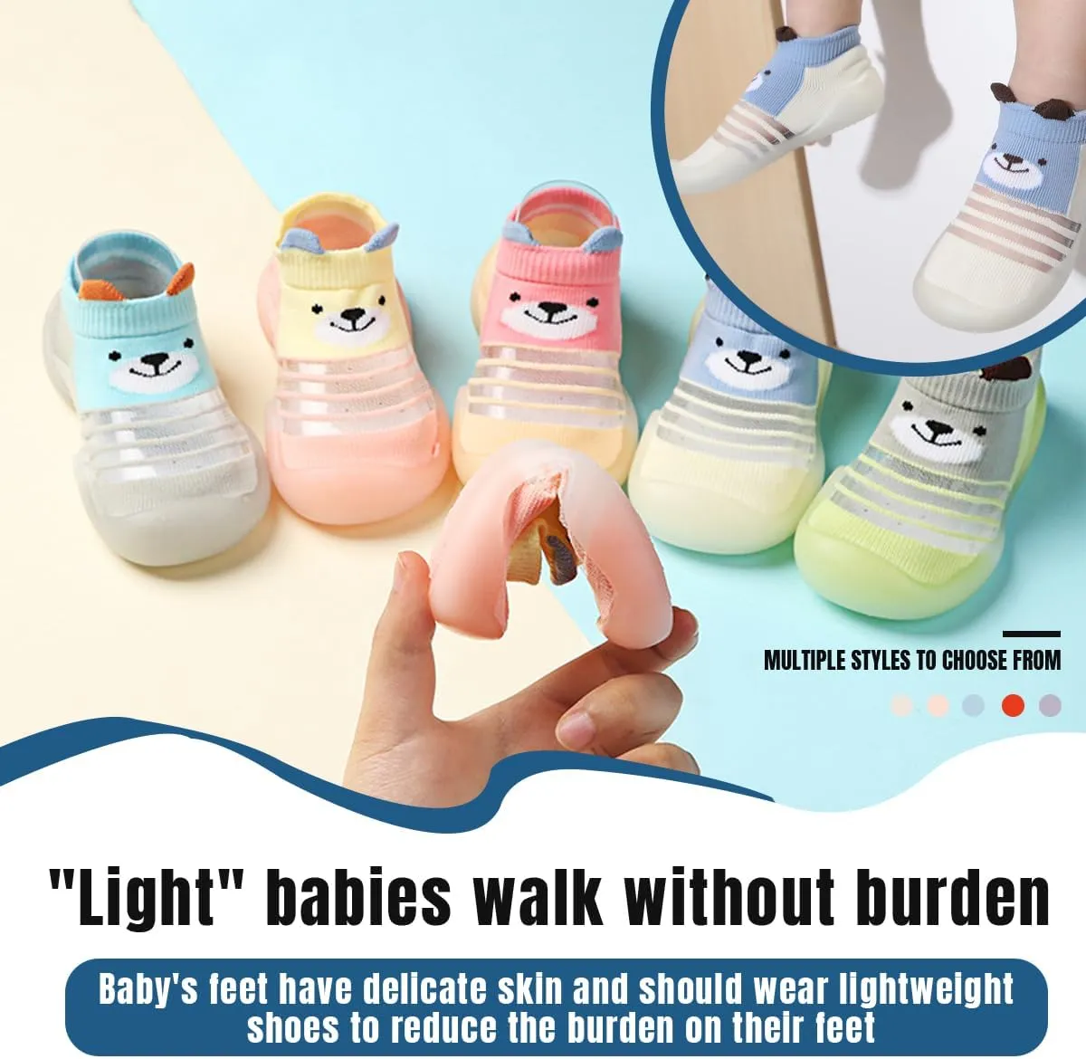 Baby Sock Shoes Boys Girls First Walking Shoes Non Slip Lightweight Toddler Infant Indoor Outdoor