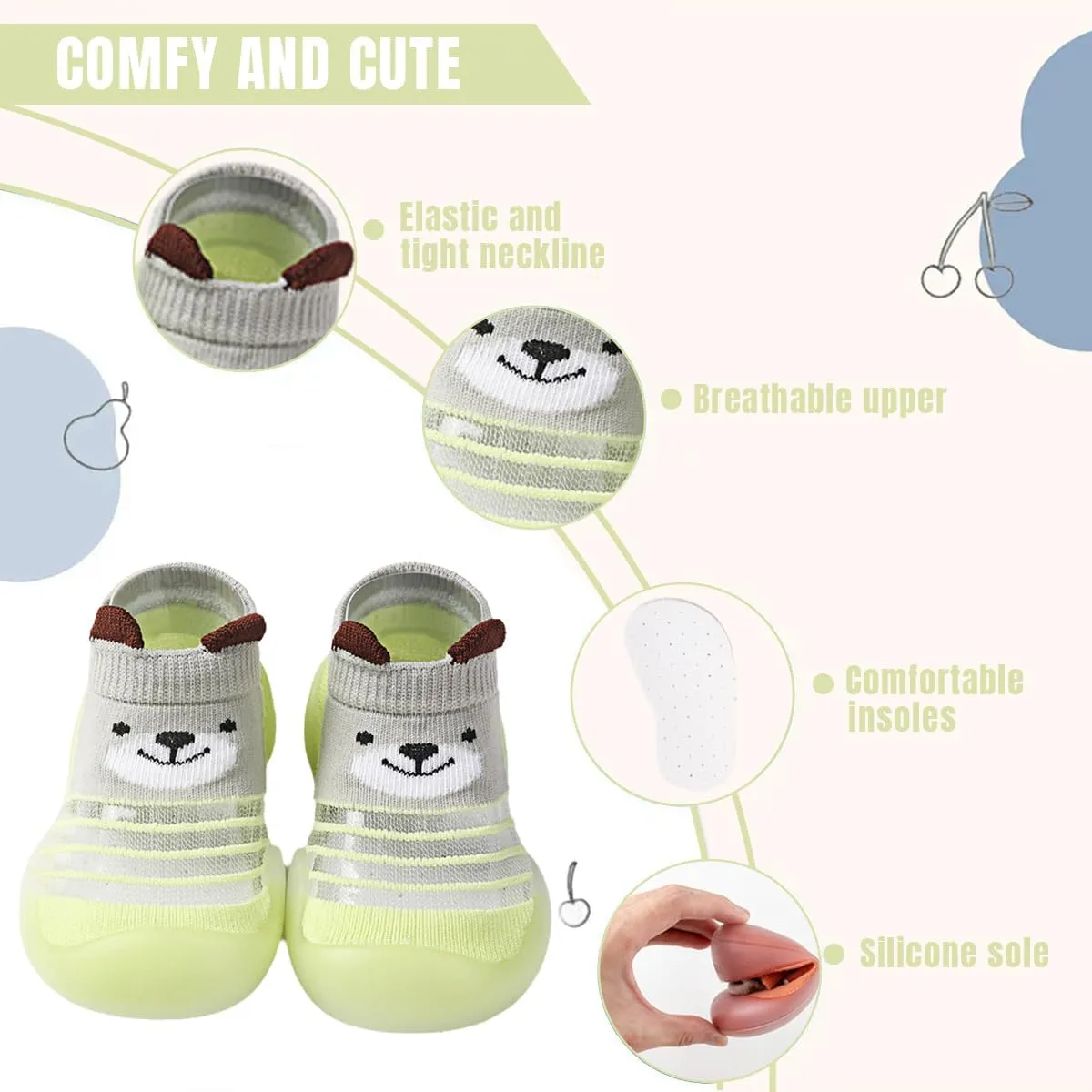 Baby Sock Shoes Boys Girls First Walking Shoes Non Slip Lightweight Toddler Infant Indoor Outdoor