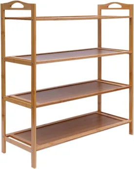Bamboo Shoe Rack, 4-Tier Shoe Organizer with Open Design - Natural Wood Storage Rack for Shoes, Boots, and Slippers, Eco-Friendly & Space-Saving for Bedroom or Entryway