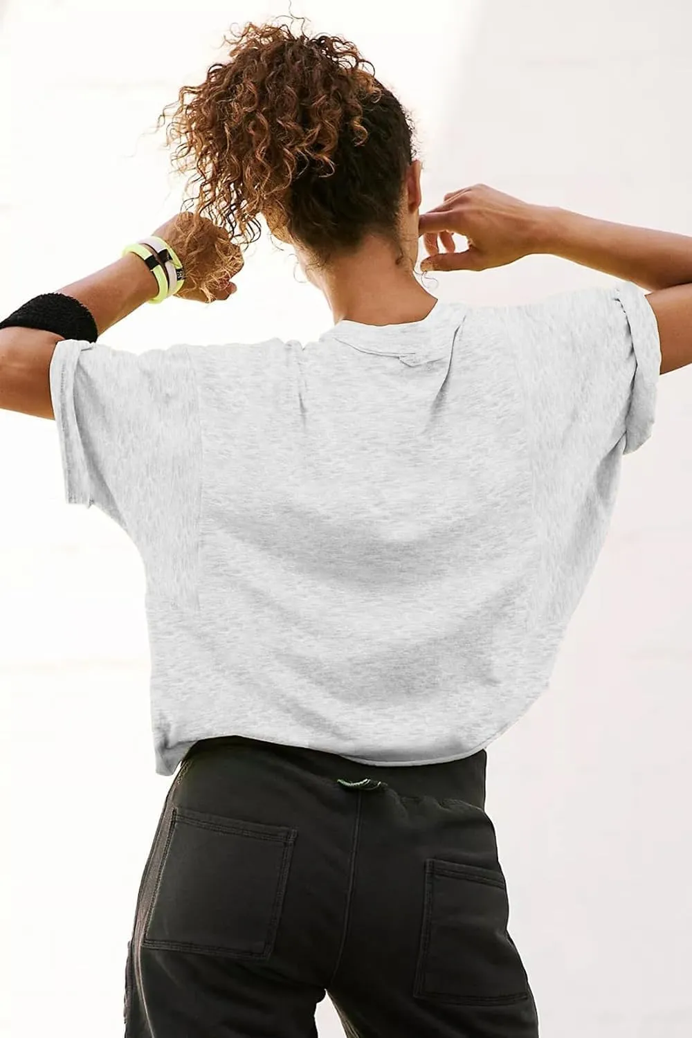 Carpetcom Oversized Workout Shirts for Women Short Sleeve Drop Shoulder Casual Crop Tops Baggy Gym Yoga Athletic Tee