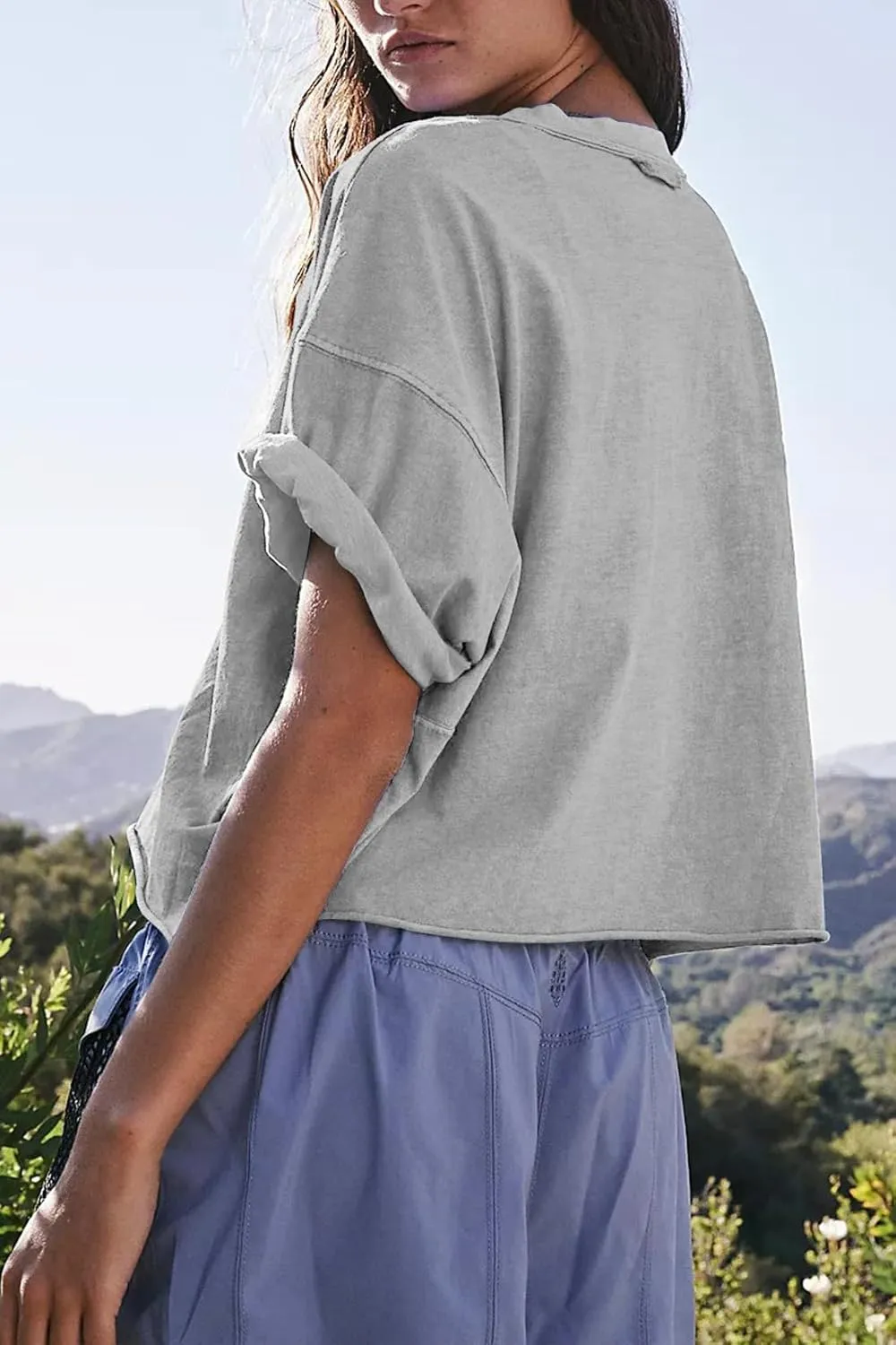 Carpetcom Oversized Workout Shirts for Women Short Sleeve Drop Shoulder Casual Crop Tops Baggy Gym Yoga Athletic Tee