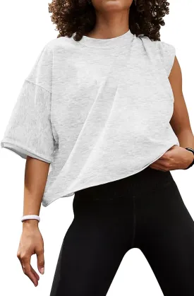 Carpetcom Oversized Workout Shirts for Women Short Sleeve Drop Shoulder Casual Crop Tops Baggy Gym Yoga Athletic Tee