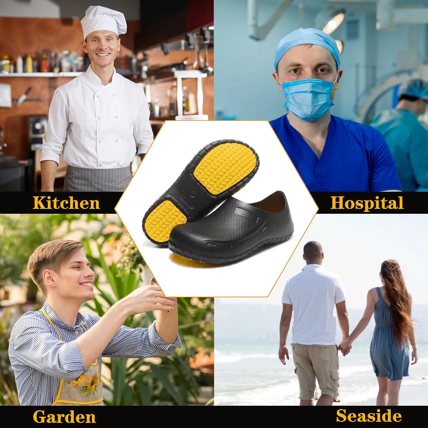 Chef Shoes for Men Nonslip Water Proof Work Shoes Mens Clogs Comfortable Nursing Nurse Shoes for Gardener Men Indoor and Outdoor for Kitchen Office Seaside-Zapatos de Cocina para Hombres