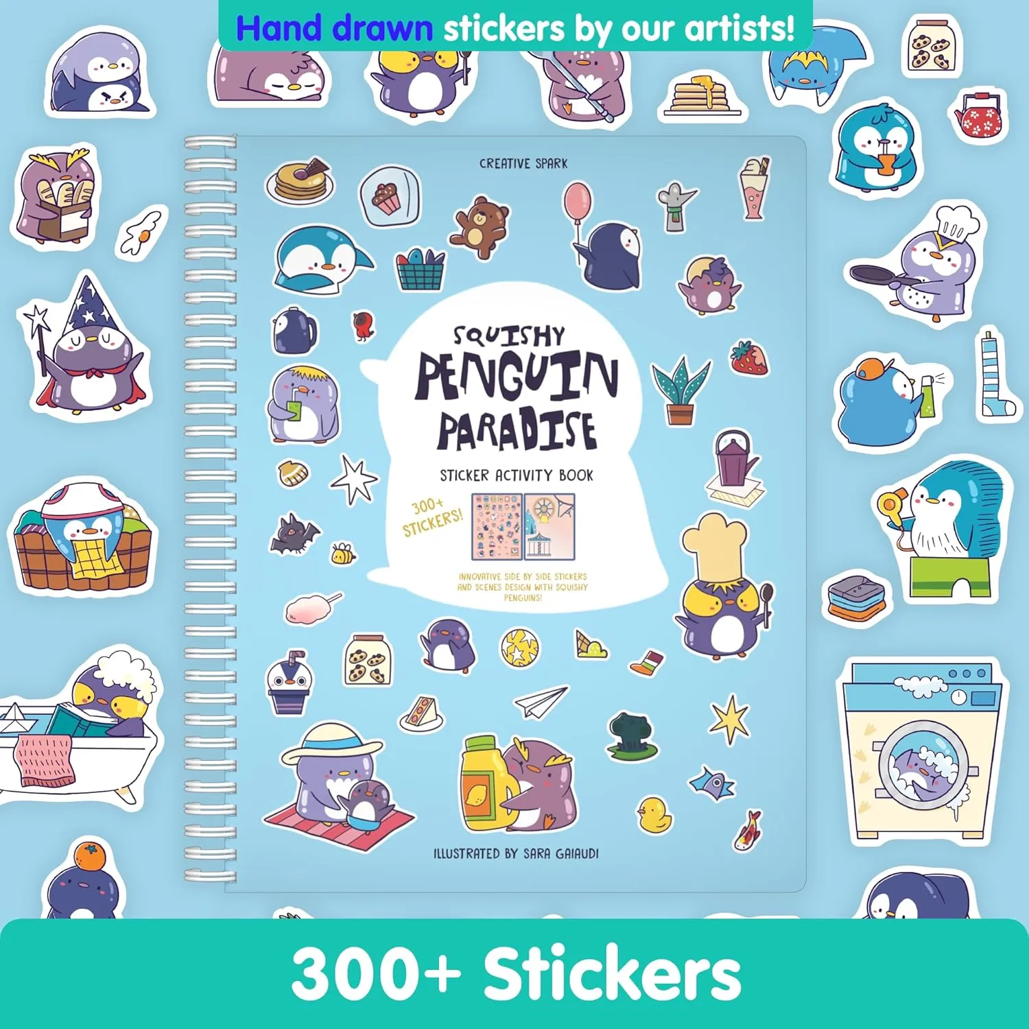 Cupkin Penguin Sticker Book Activity for Kids, Toddler Airplane Travel Essentials, 300  Animal Stickers for Kids   8 Scenes   Coloring Book Pages, Penguin Children's Gift, Crafts Ages 2-8