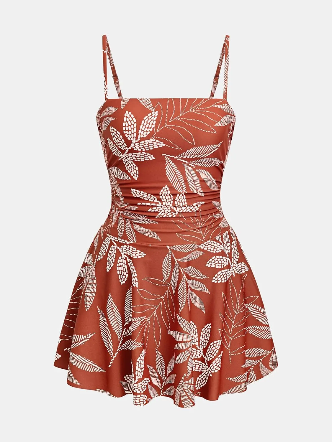 CUPSHE Women's One Piece Swimsuit Swim Dress Square Neck Ruched Spaghetti Adjustable Straps Bathing Suit