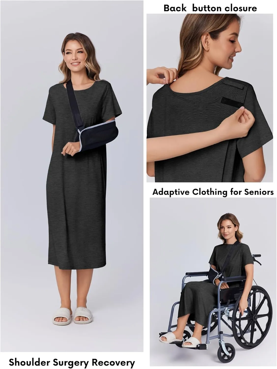 Deyeek Open Back Hospital Gowns for Women Post Shoulder Surgery Dress Adaptive Clothing Night Robes for Spinal Recovery