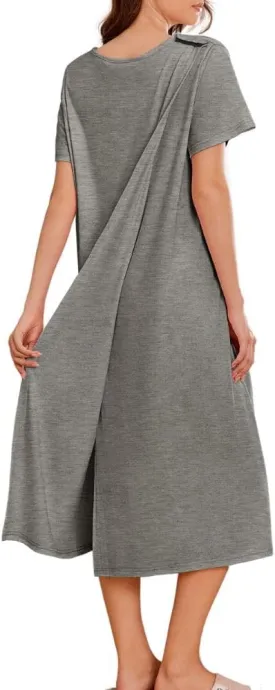 Deyeek Open Back Hospital Gowns for Women Post Shoulder Surgery Dress Adaptive Clothing Night Robes for Spinal Recovery