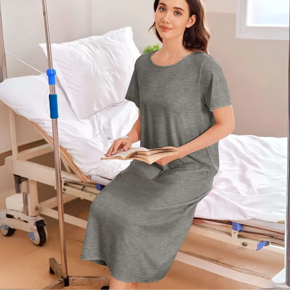 Deyeek Open Back Hospital Gowns for Women Post Shoulder Surgery Dress Adaptive Clothing Night Robes for Spinal Recovery