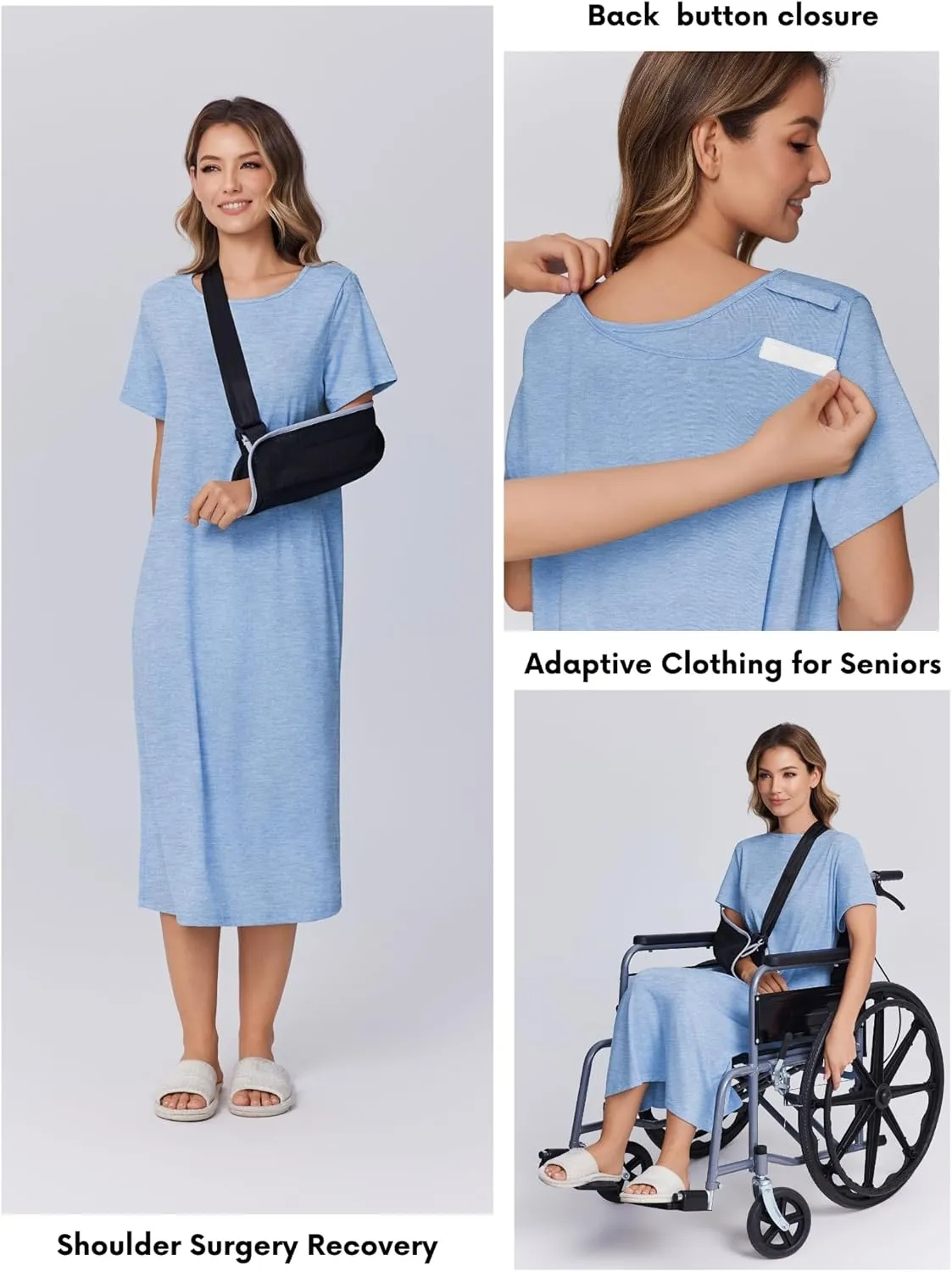 Deyeek Open Back Hospital Gowns for Women Post Shoulder Surgery Dress Adaptive Clothing Night Robes for Spinal Recovery