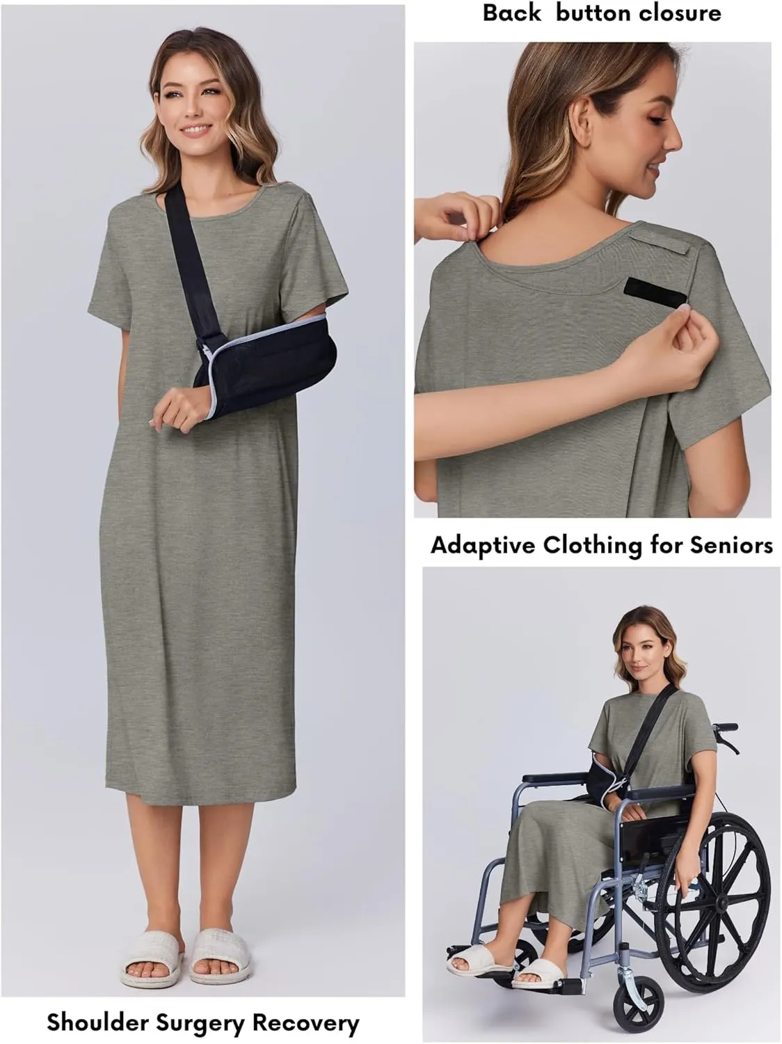 Deyeek Open Back Hospital Gowns for Women Post Shoulder Surgery Dress Adaptive Clothing Night Robes for Spinal Recovery