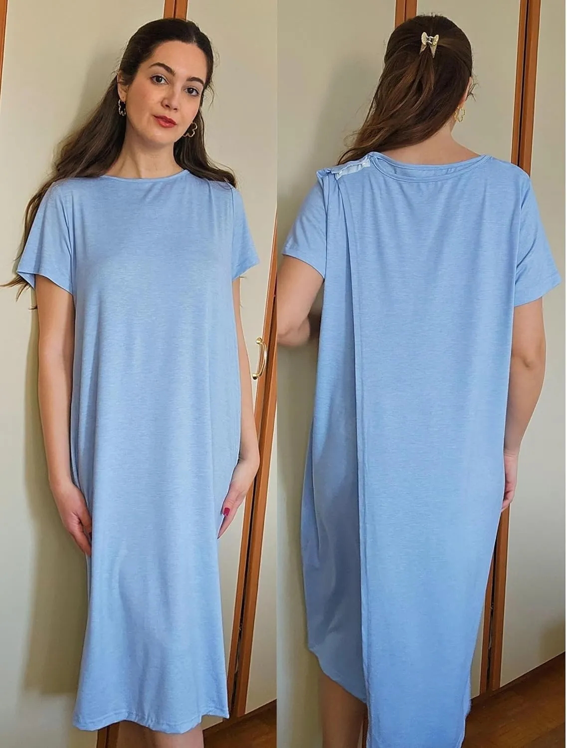 Deyeek Open Back Hospital Gowns for Women Post Shoulder Surgery Dress Adaptive Clothing Night Robes for Spinal Recovery