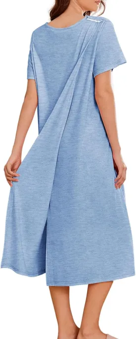 Deyeek Open Back Hospital Gowns for Women Post Shoulder Surgery Dress Adaptive Clothing Night Robes for Spinal Recovery
