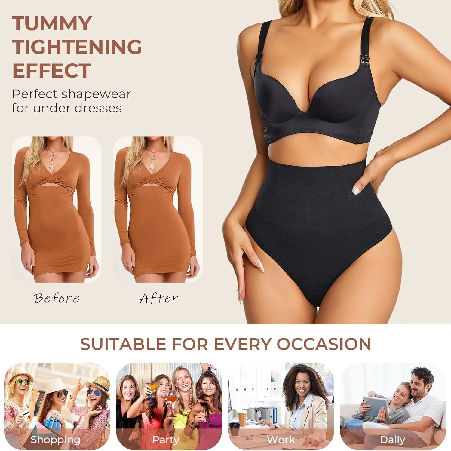 Dulchany Thong Shapewear Tummy Control Underwear for Women Seamless Body Shaper Panties