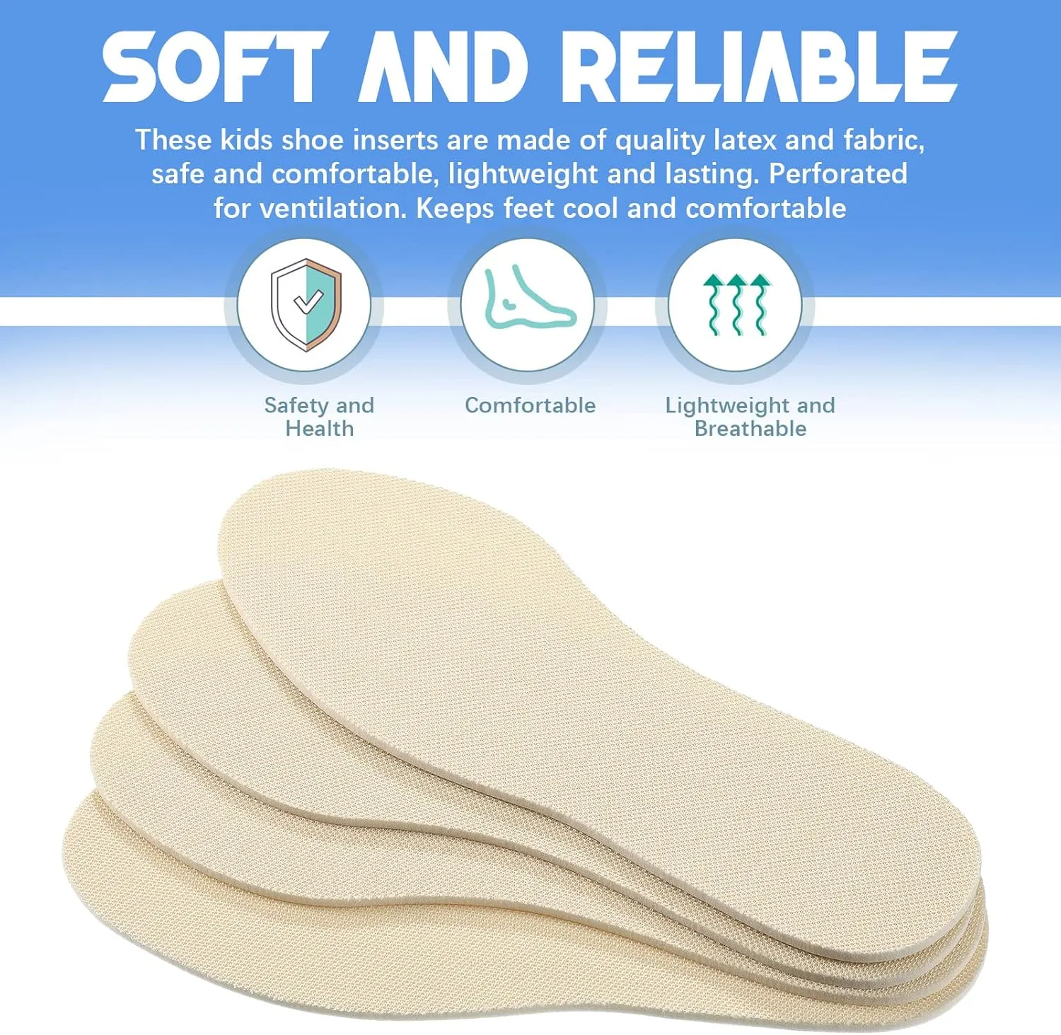 Eurzom 2 Pairs Kids Insoles Shoe Inserts Children Memory Sponge Insoles Washable Replacement Breathable Latex, Cutting Size Soft Women Toddler Shoe Filler for Spring Summer(Beige)