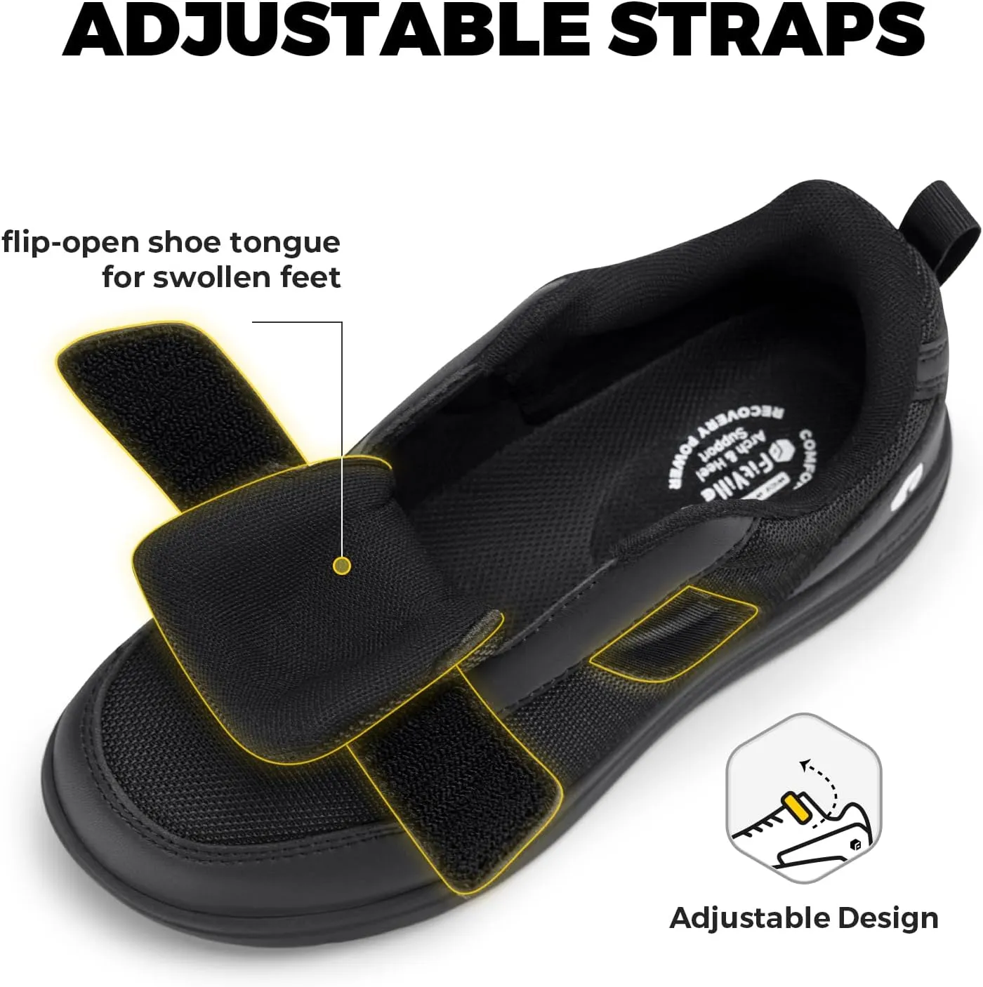 FitVille Diabetic Shoes for Women Wide Width, Fully Adjustable Straps Wide Width Shoes for Women for Edema and Swollen Feet
