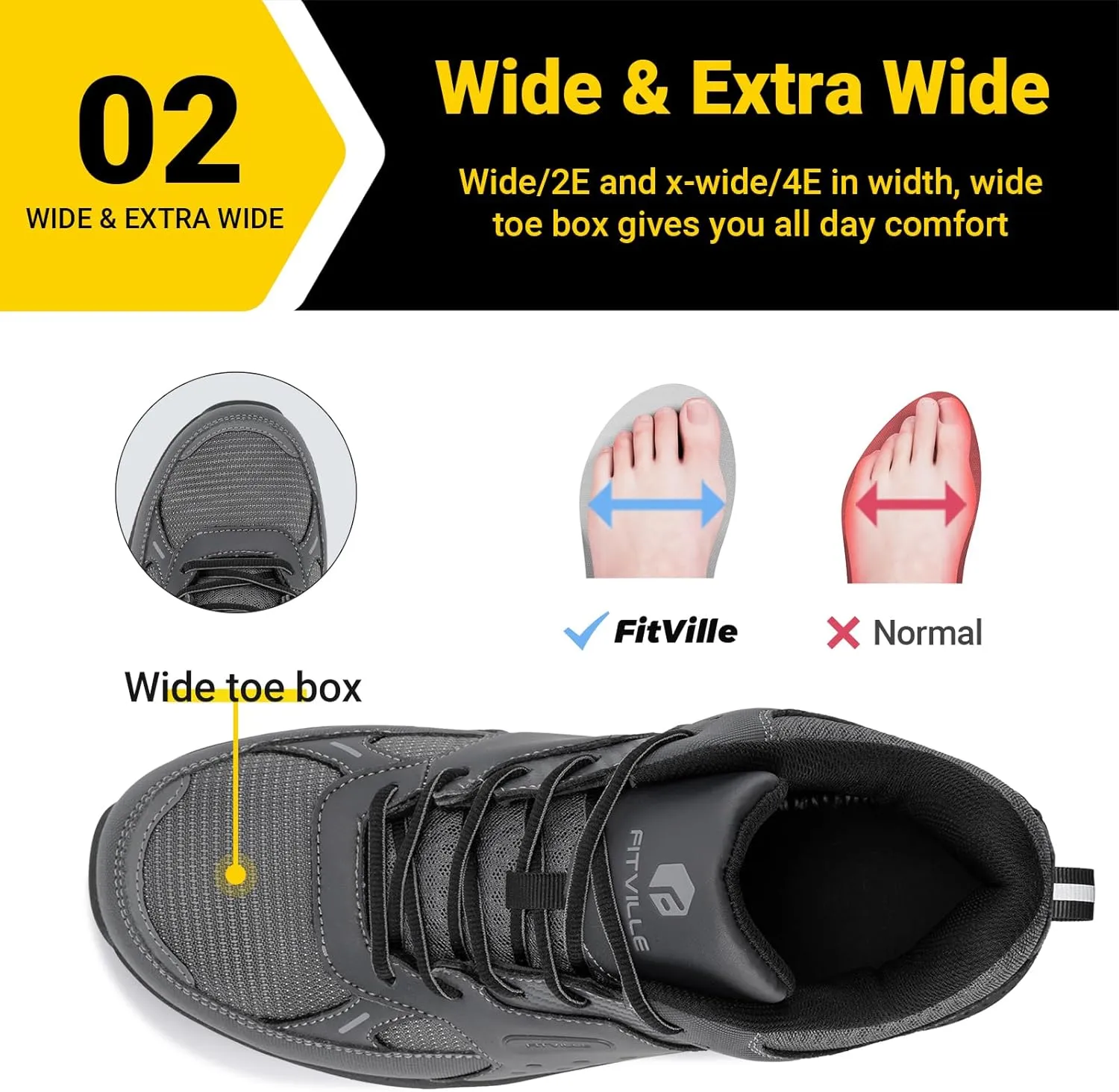 FitVille Extra Wide Steel Toe Shoes for Men Wide Water Resistant Leather Composite Toe Work Shoes for Men Slip Resistant