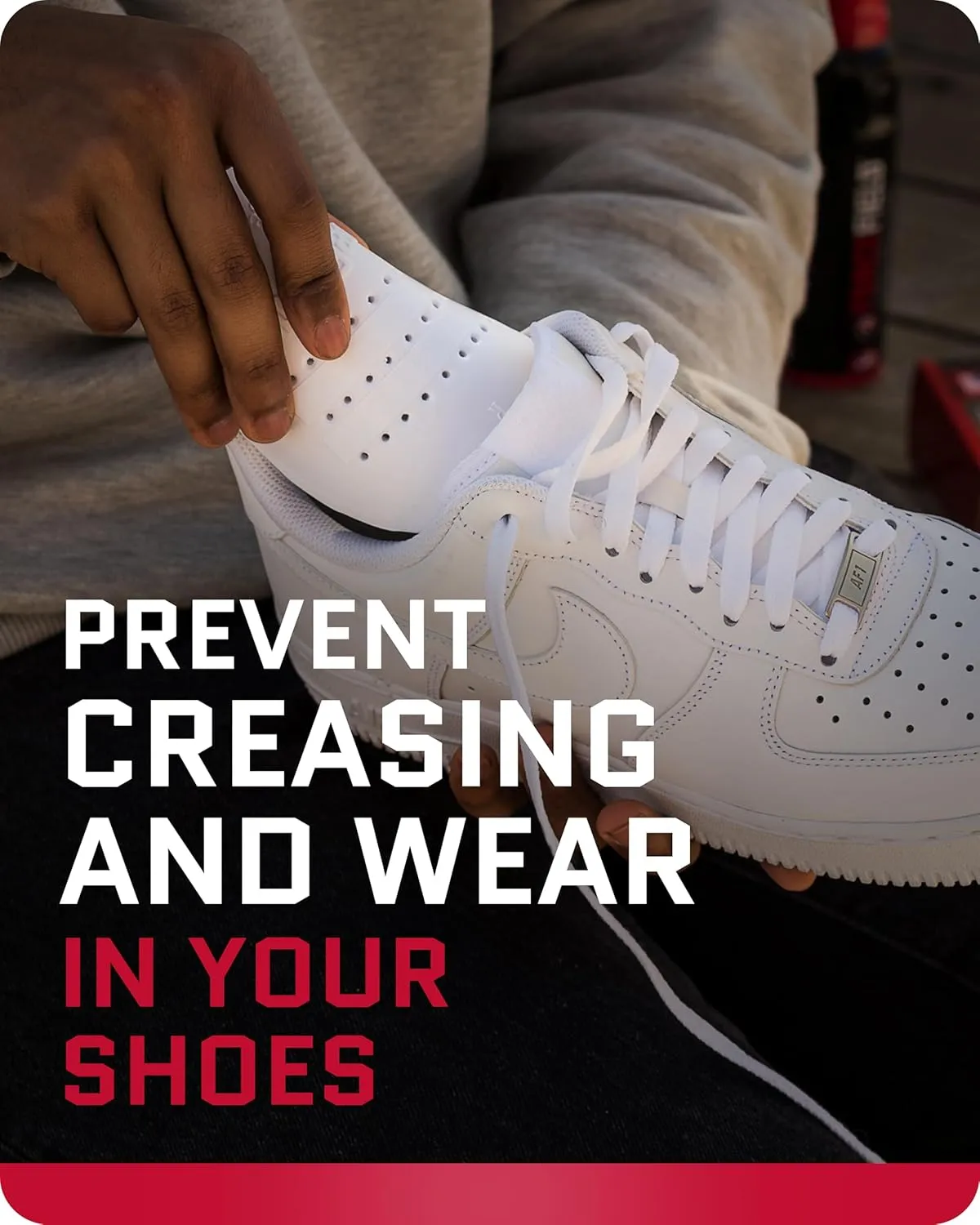 FORCEFIELD Shoe Crease Preventer - Foam Crease Protector for Shoes & Boots - Fits Inside Toe Box, Prevents Creasing - Adhesive Strips for Secure Fit - Fits Kids Size 4-7, Womens 5-12, Mens 8 