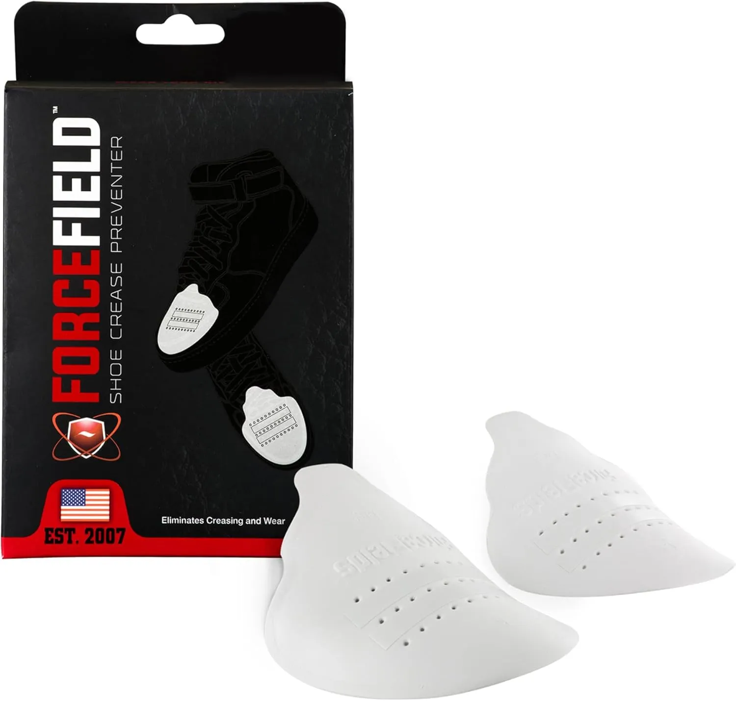FORCEFIELD Shoe Crease Preventer - Foam Crease Protector for Shoes & Boots - Fits Inside Toe Box, Prevents Creasing - Adhesive Strips for Secure Fit - Fits Kids Size 4-7, Womens 5-12, Mens 8 