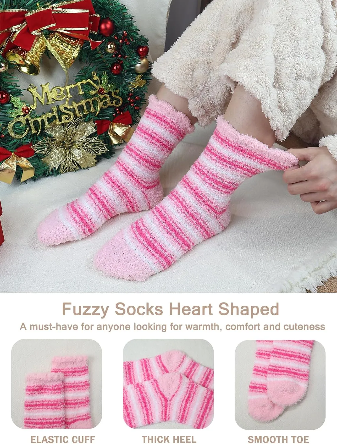 Ginmewrae Fuzzy Socks for Women, Warm Cozy Fluffy Thick Plush Sleeping Slipper Socks Stocking Stuffer Gifts