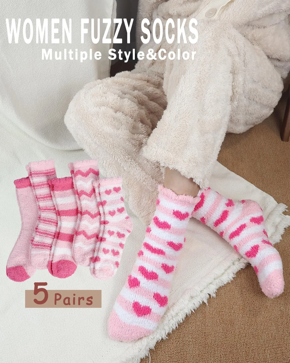 Ginmewrae Fuzzy Socks for Women, Warm Cozy Fluffy Thick Plush Sleeping Slipper Socks Stocking Stuffer Gifts