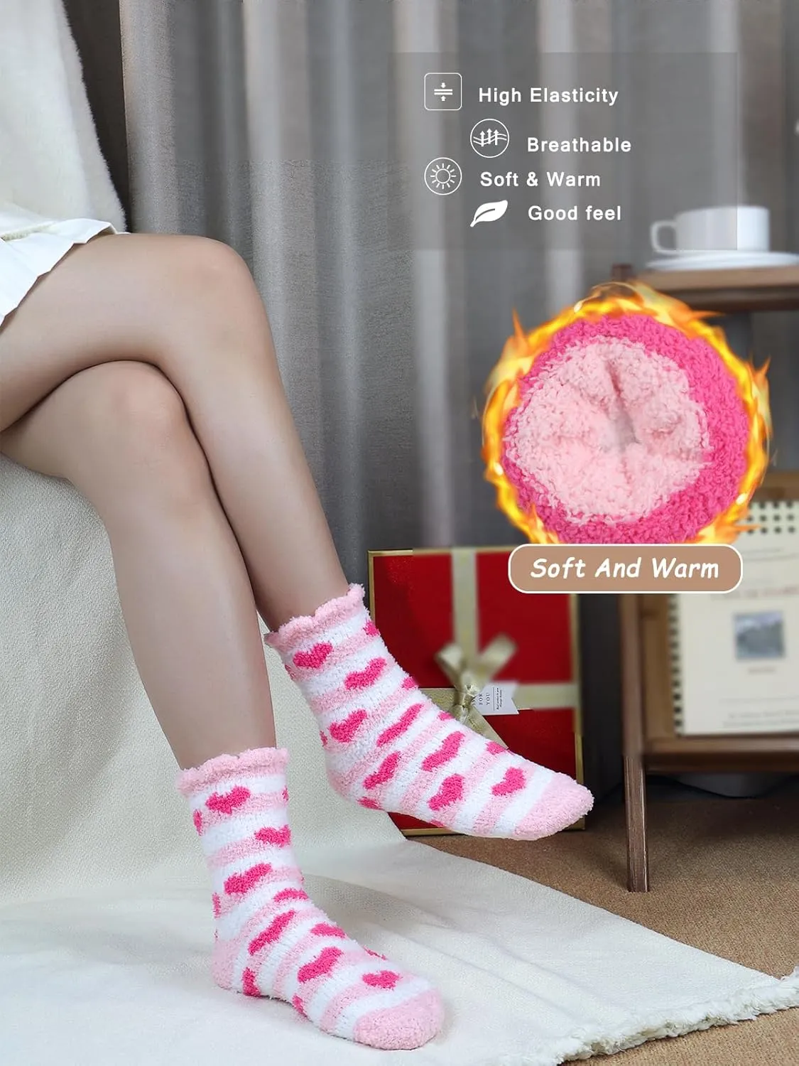 Ginmewrae Fuzzy Socks for Women, Warm Cozy Fluffy Thick Plush Sleeping Slipper Socks Stocking Stuffer Gifts